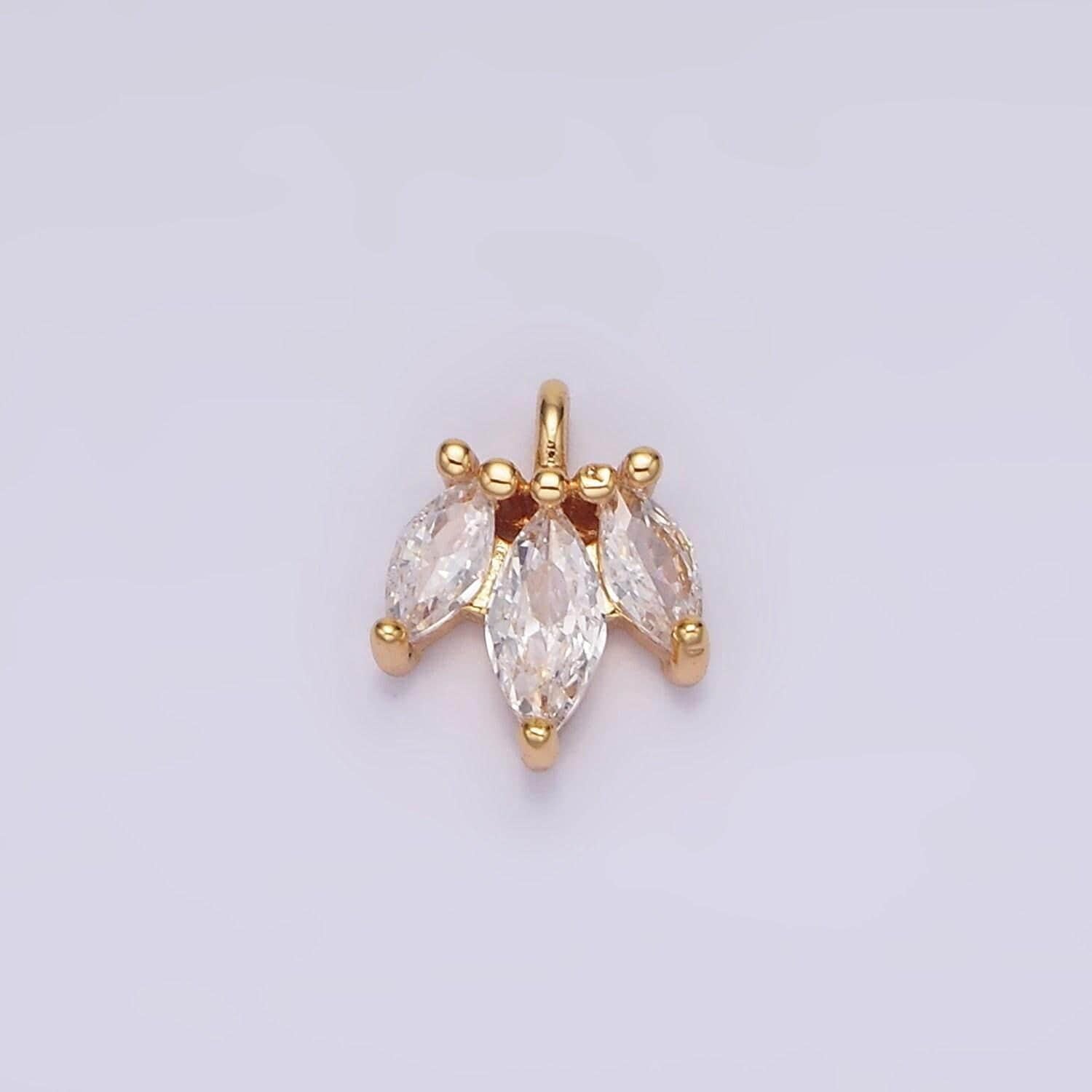 16k gold filled 8mm triple clear marquise cz mini charm | ag102