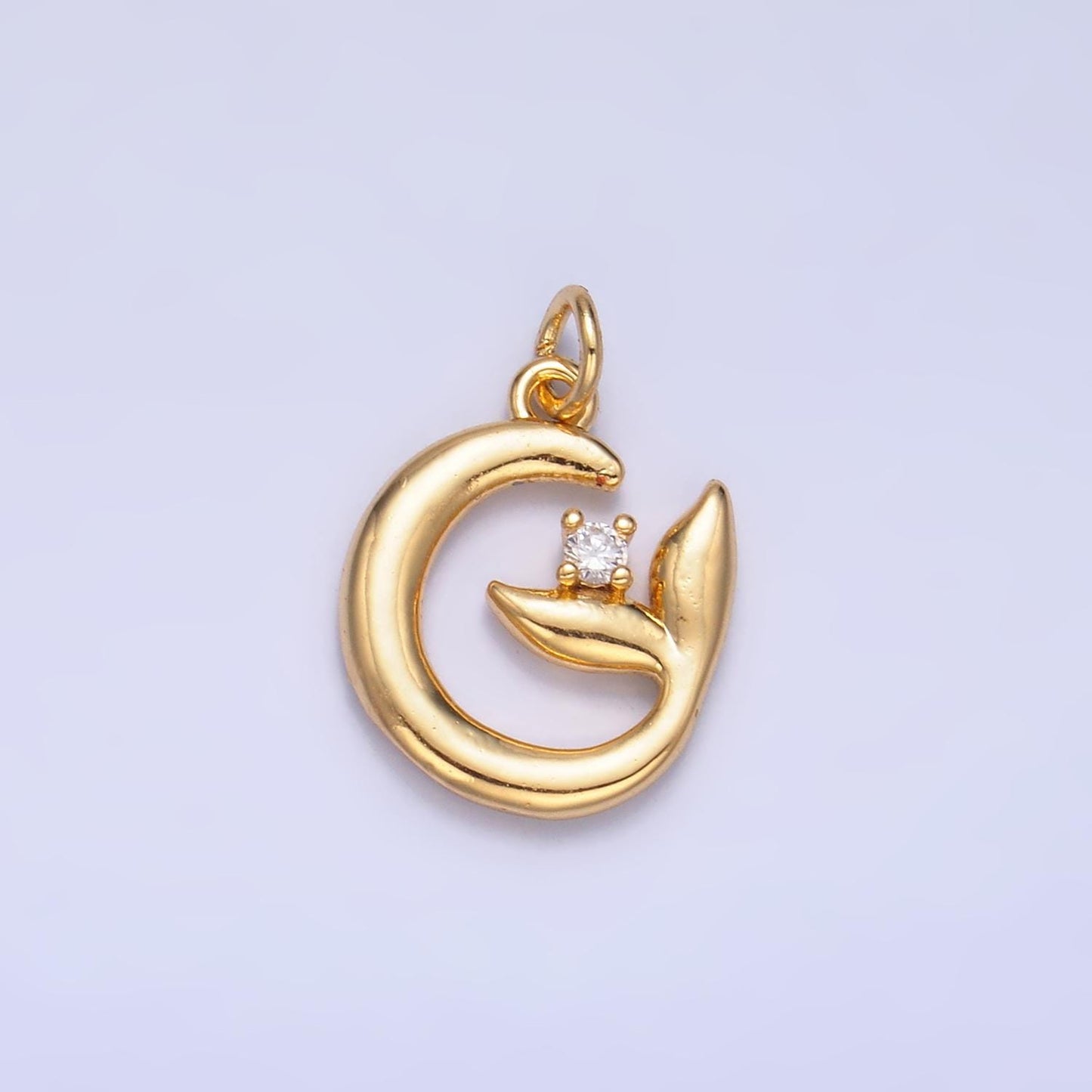 Minimalist whale tail 24k gold filled animal charm Mini Mermaid Tale | W356
