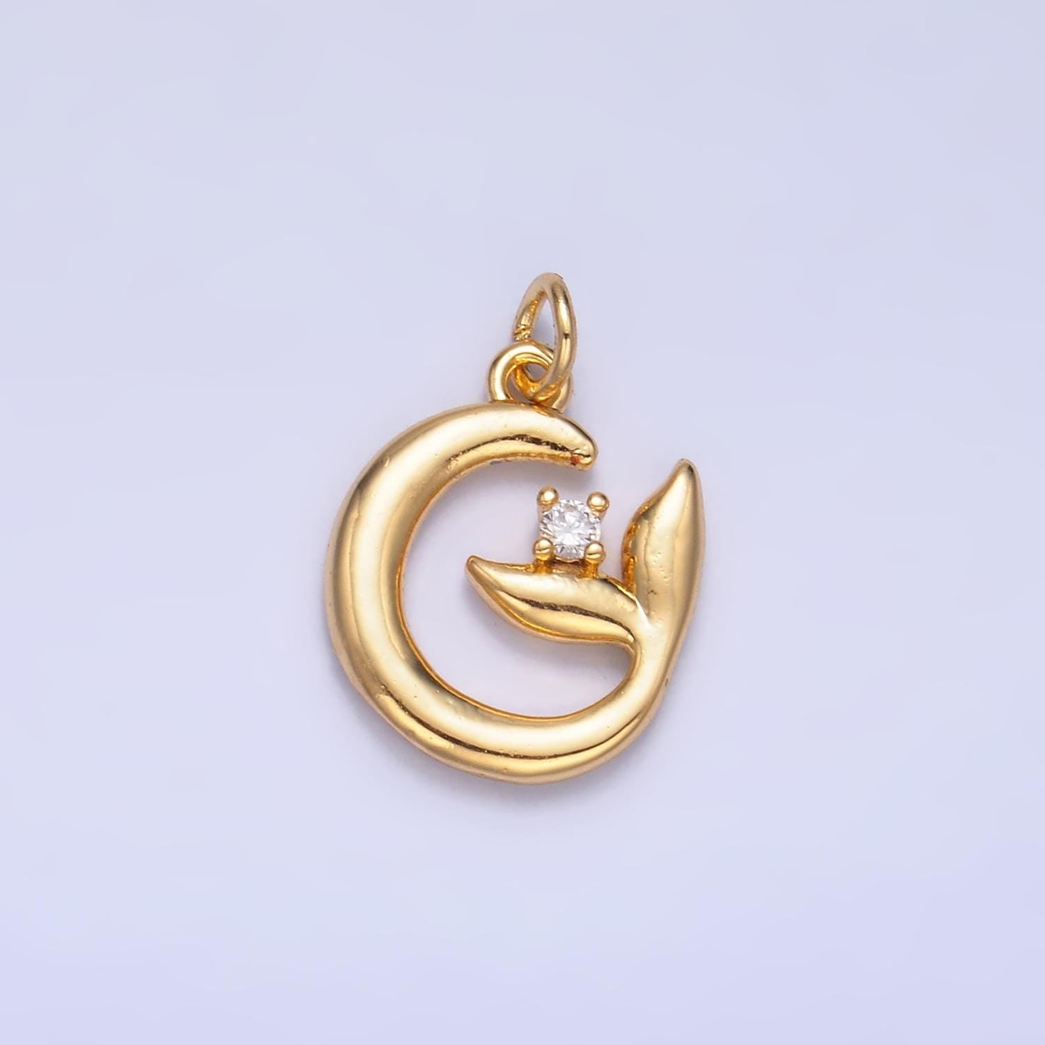 Minimalist whale tail 24k gold filled animal charm Mini Mermaid Tale | W356