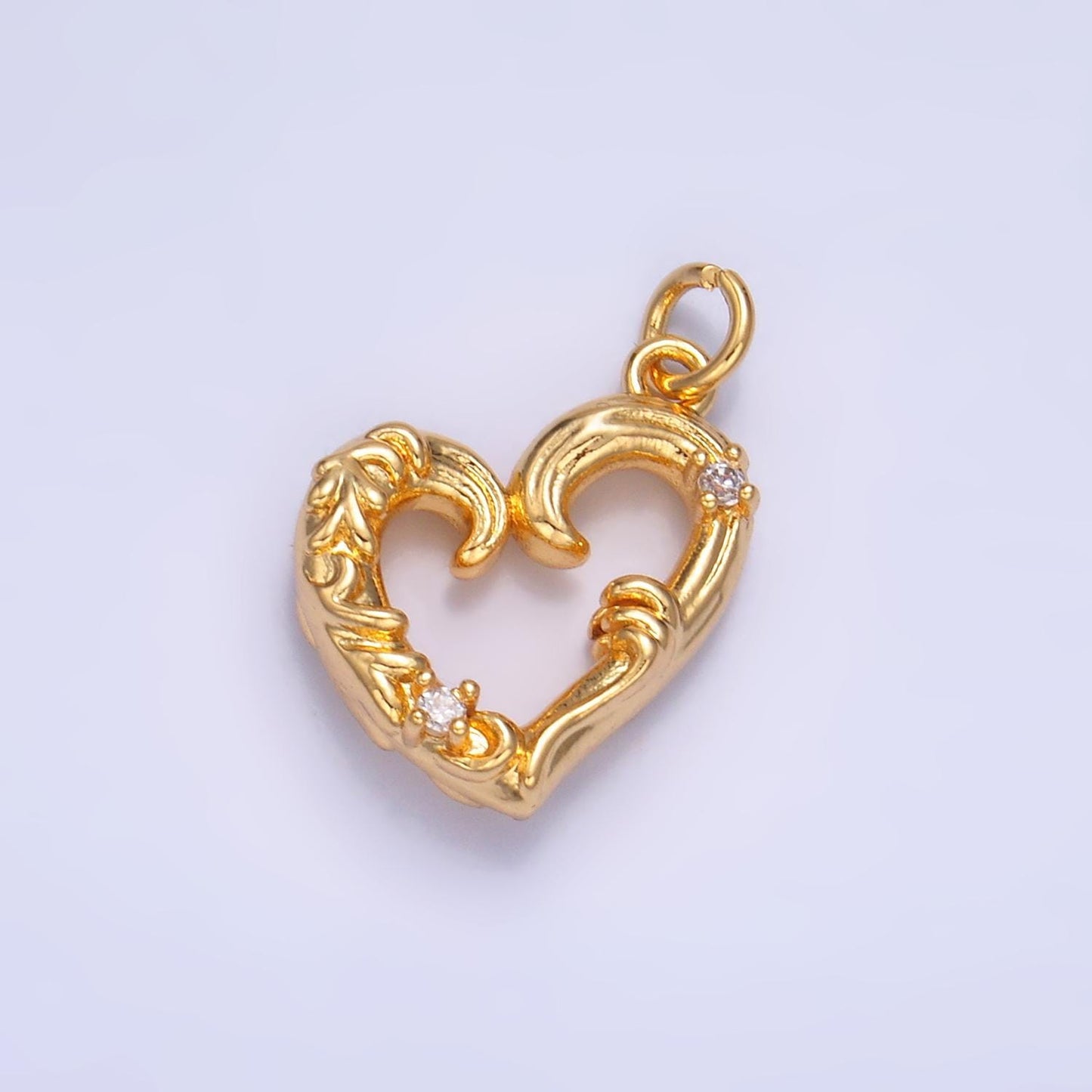 Dainty 24k Gold Filled Open Heart Charms, Silver Vine Heart Charm for Bracelet Necklace Supply Micro Pave Love Jewelry Making W372