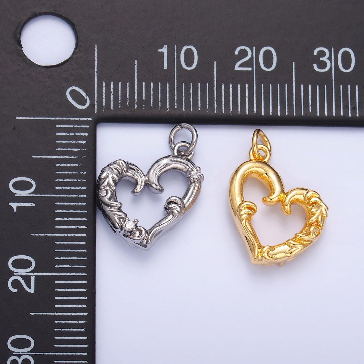 Dainty 24k Gold Filled Open Heart Charms, Silver Vine Heart Charm for Bracelet Necklace Supply Micro Pave Love Jewelry Making W372