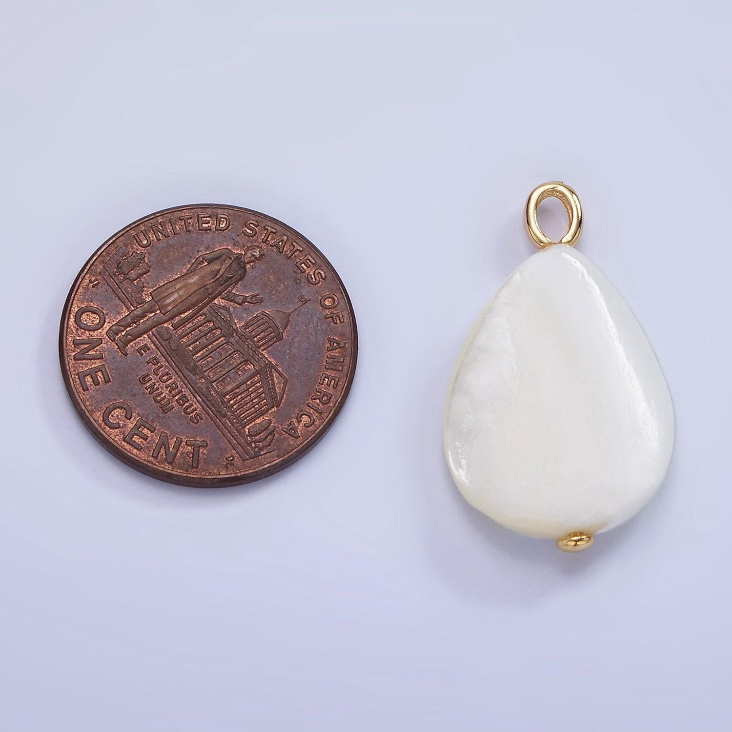 14k gold filled 25mm shell pearl gemstone teardrop pendant | p-1682