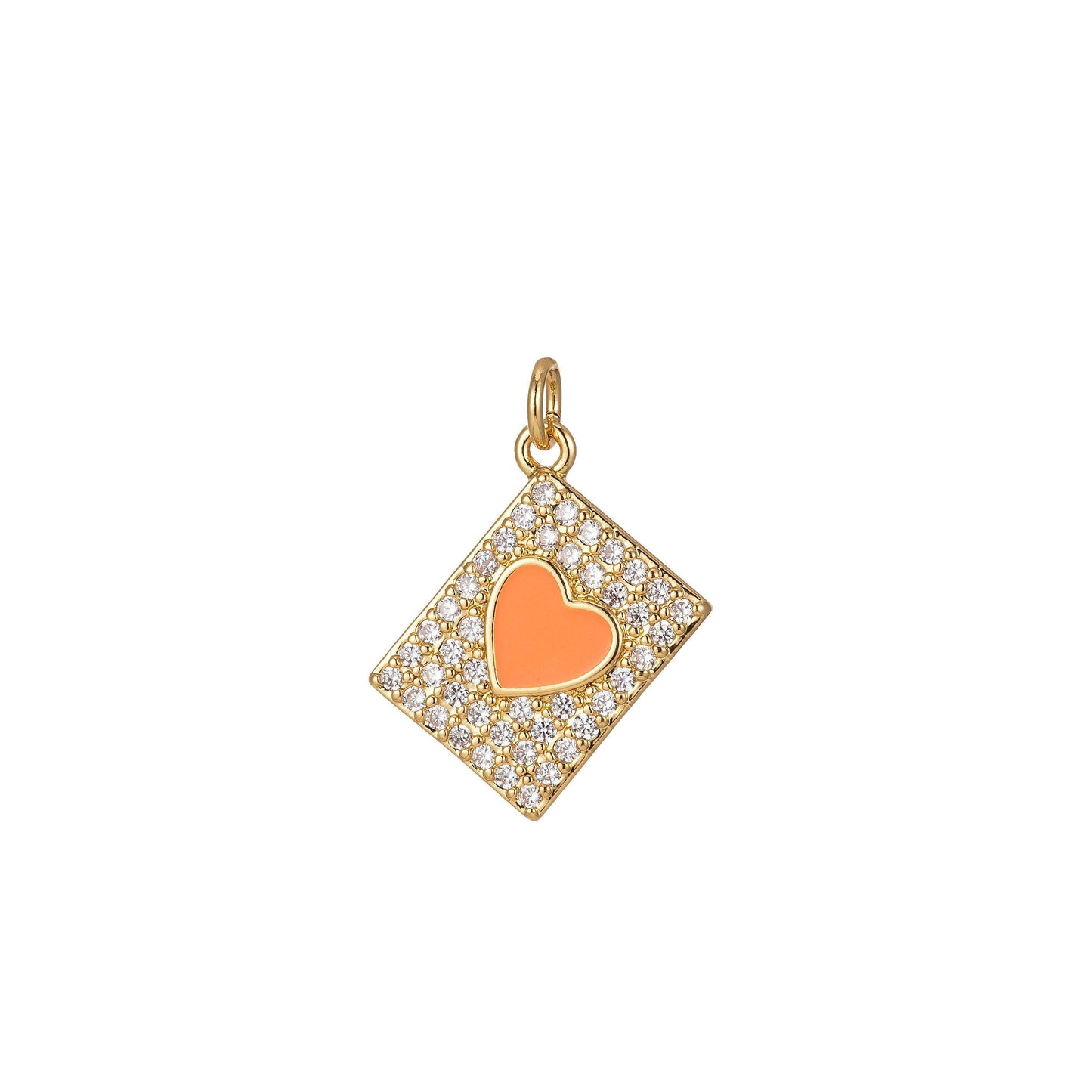 Micro pave heart pendant dainty tile charm enamel heart tag charm jewelry making supply 14k gold filled findings