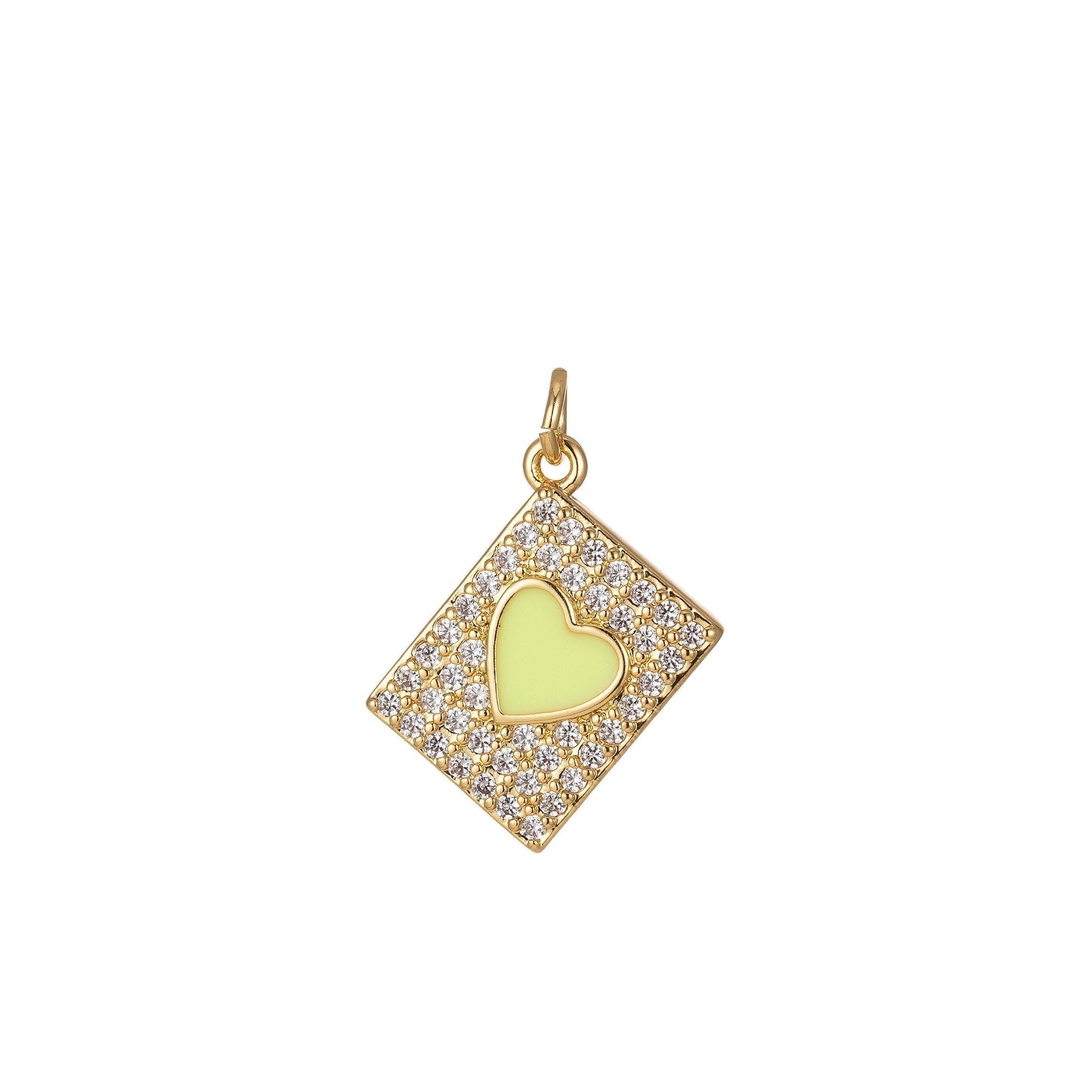 Micro pave heart pendant dainty tile charm enamel heart tag charm jewelry making supply 14k gold filled findings