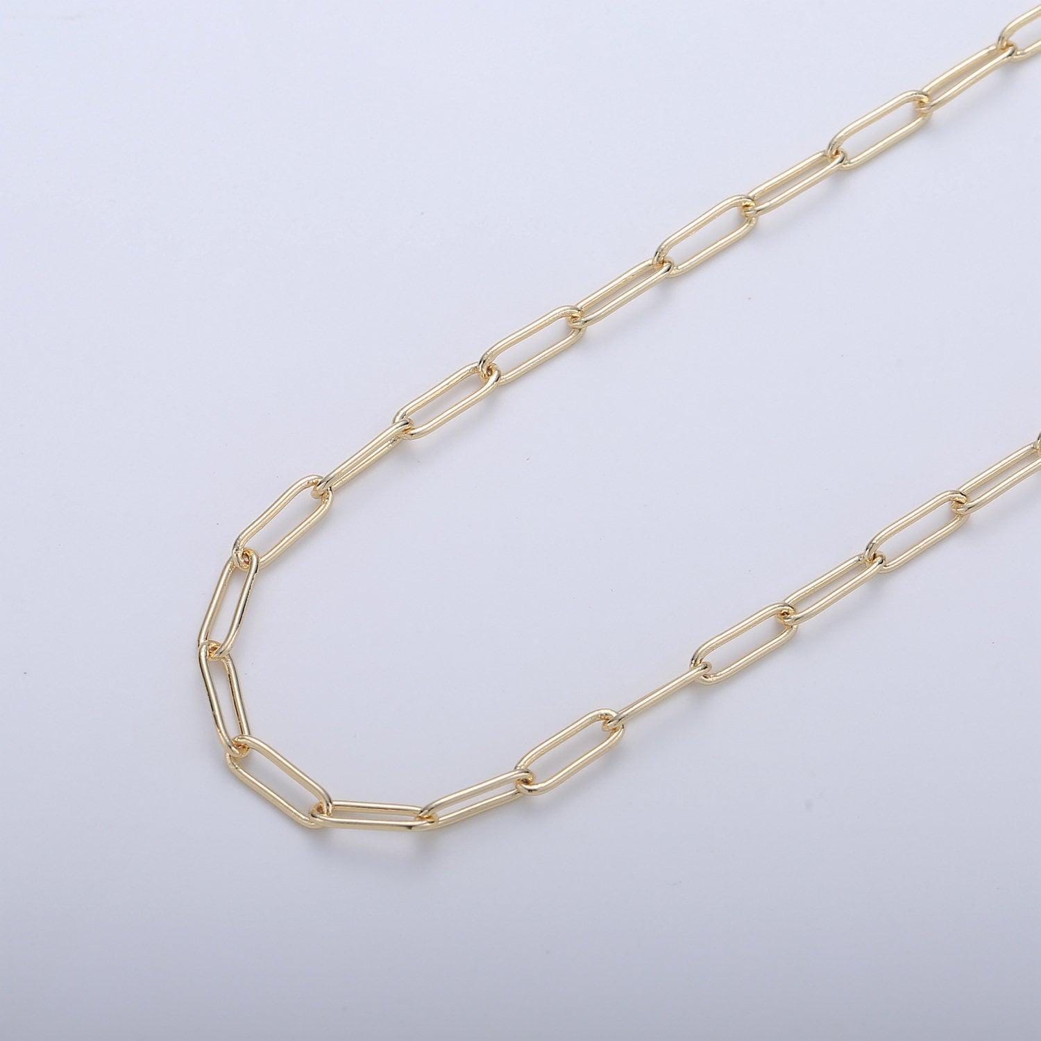 18k gold filled paper clip chain by yard, link chain wholesale bulk roll chain for jewelry making, size 4.3x 4.9mm, roll- 01