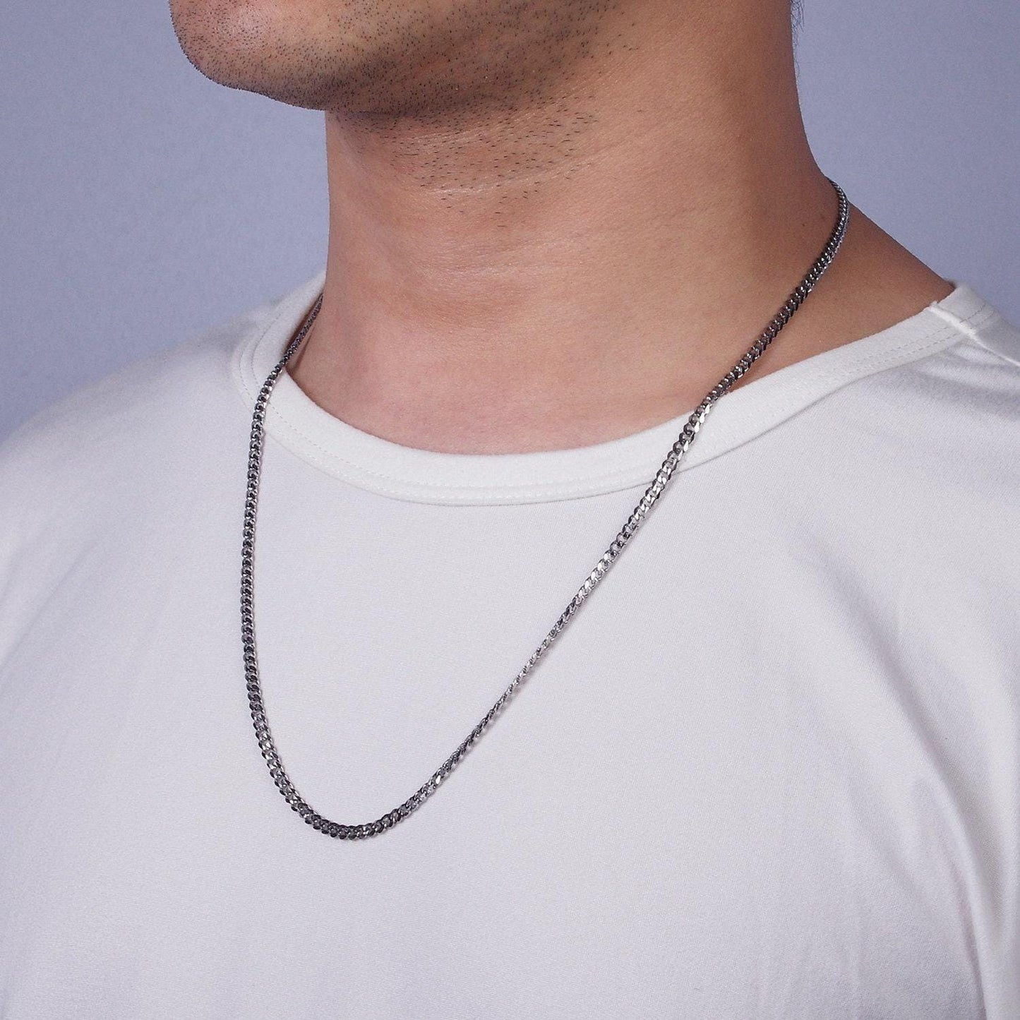 Stainless steel 3.4 mm curb chain | silver curb necklace | steel curb chain | men's stainless steel chain | tarnish resistant wa2147~wa2150