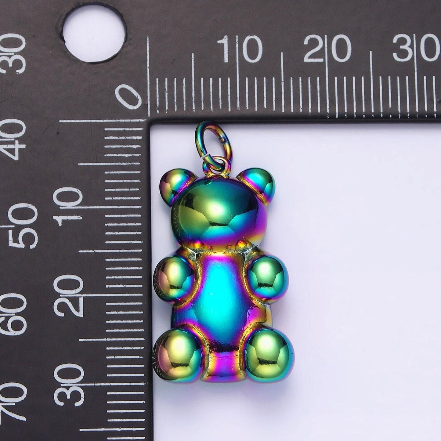 Stainless steel 30mm, 20mm iridescent rainbow gummy teddy bear animal charm | p660 p661