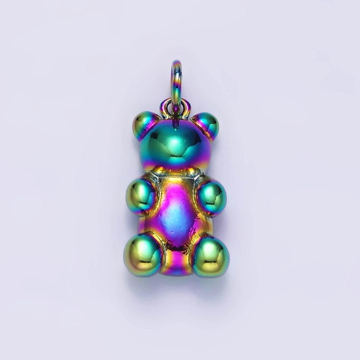 Stainless steel 30mm, 20mm iridescent rainbow gummy teddy bear animal charm | p660 p661