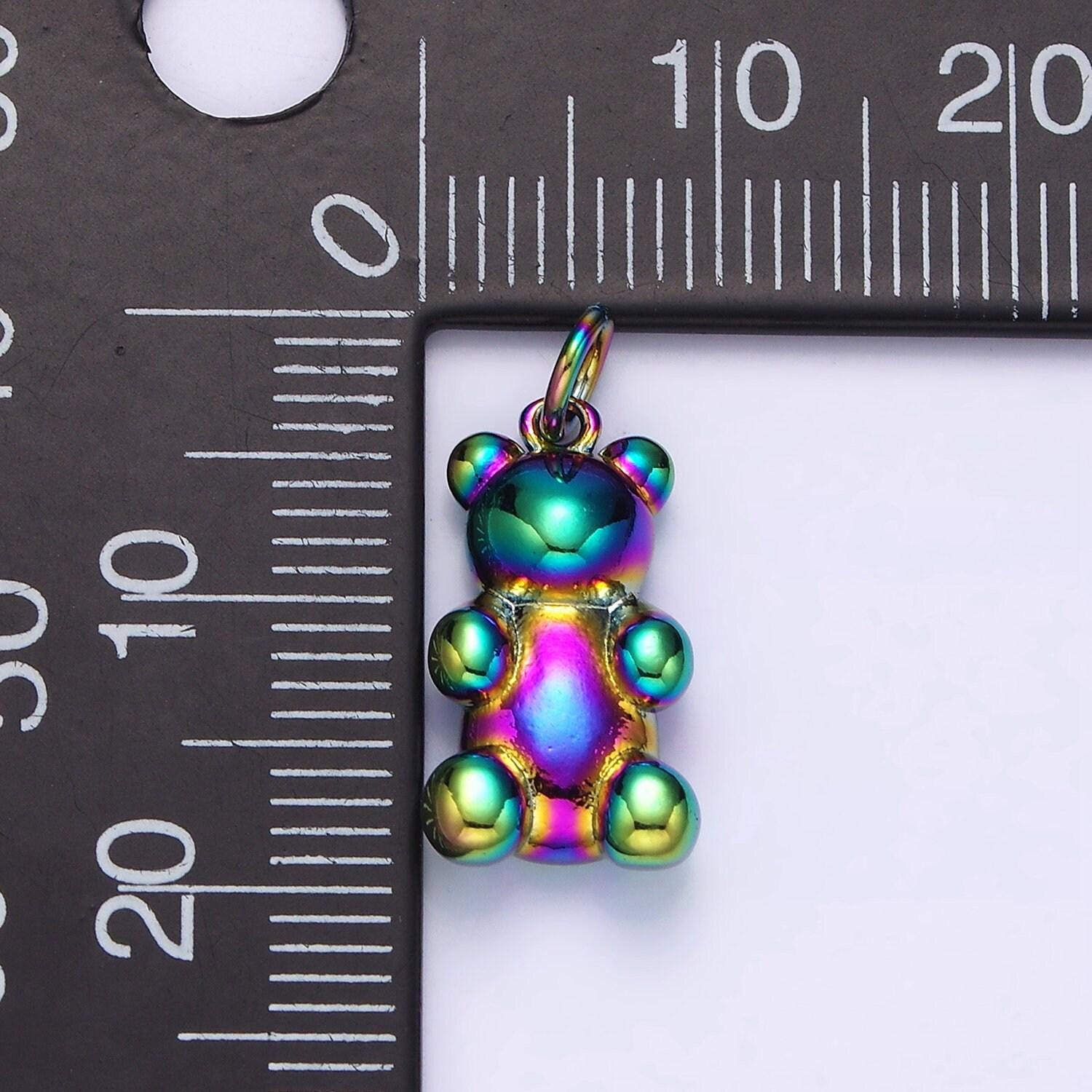 Stainless steel 30mm, 20mm iridescent rainbow gummy teddy bear animal charm | p660 p661