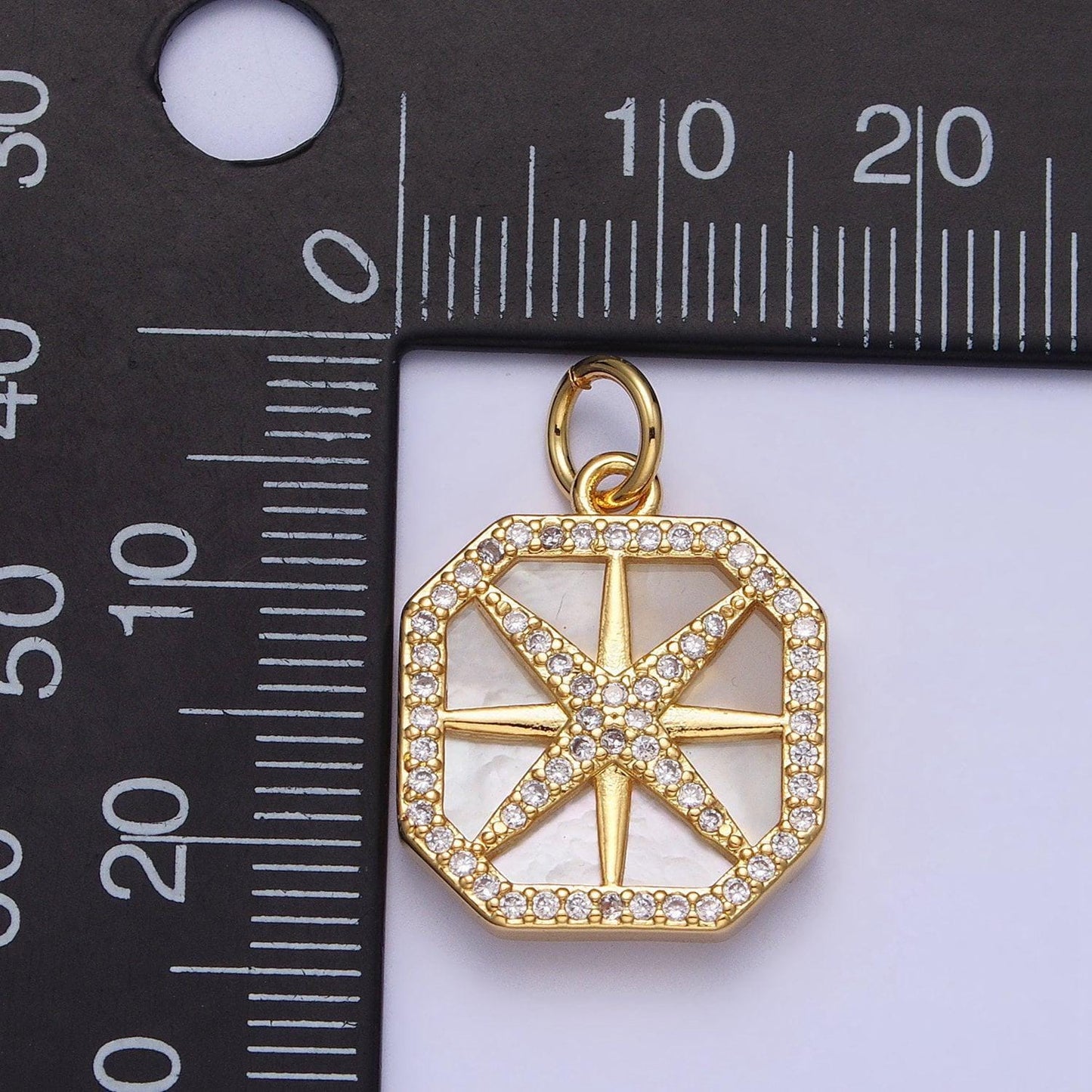 Mini celestial jewelry pendant 24k gold filled northern star pearl clear micro paved cz hexagonal charm | ac361