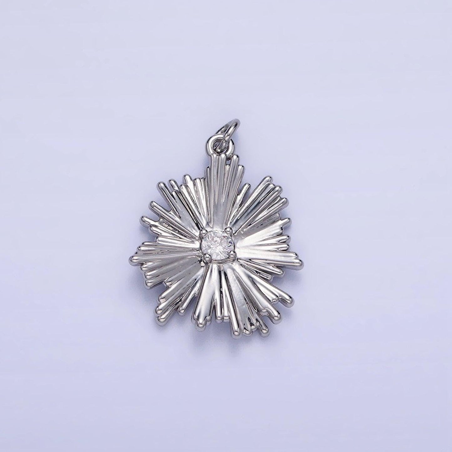 Dainty sunburst silver charm clear micro pave starburst charm celestial charm gold filled sunflower charm c140