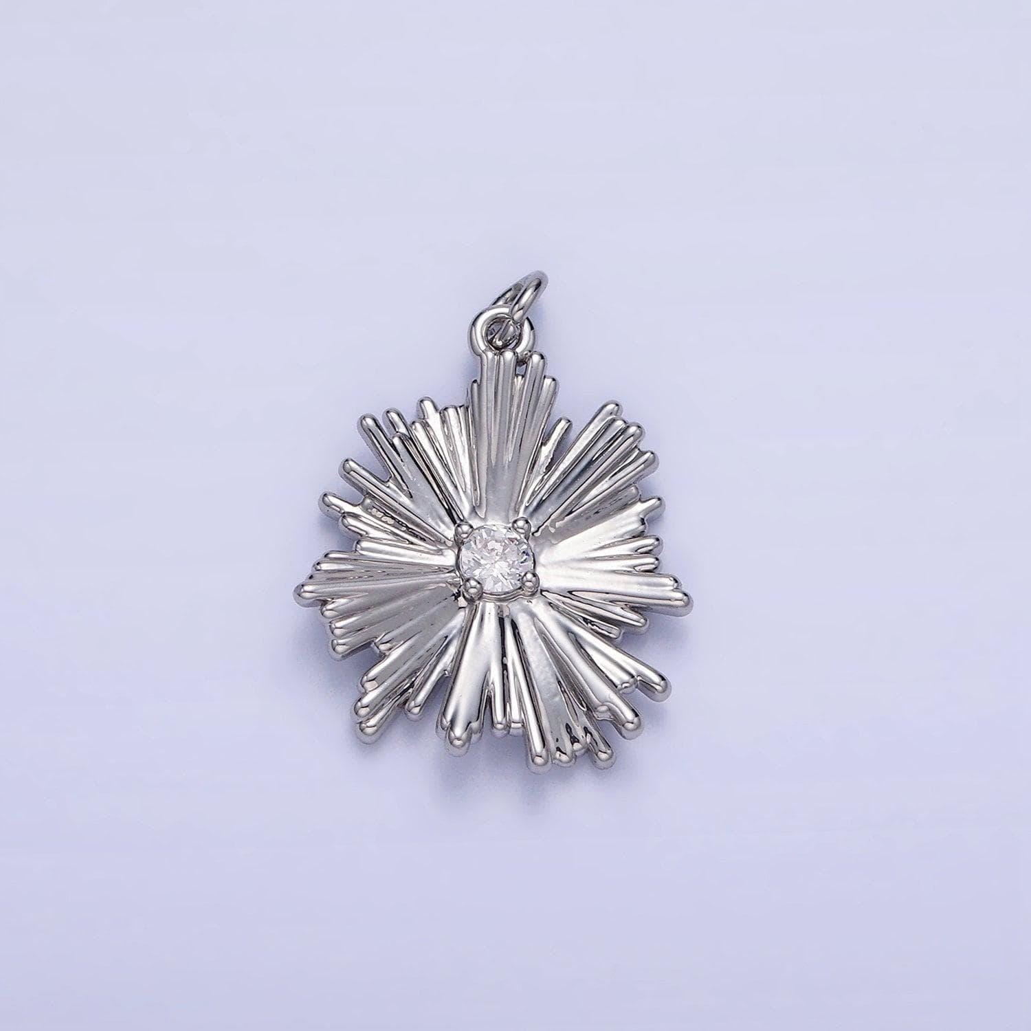 Dainty sunburst silver charm clear micro pave starburst charm celestial charm gold filled sunflower charm c140