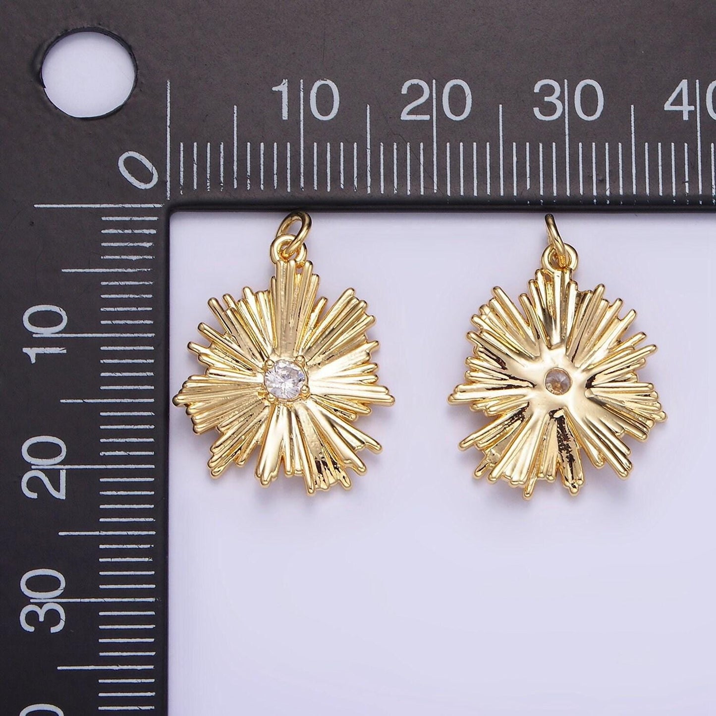Dainty sunburst silver charm clear micro pave starburst charm celestial charm gold filled sunflower charm c140