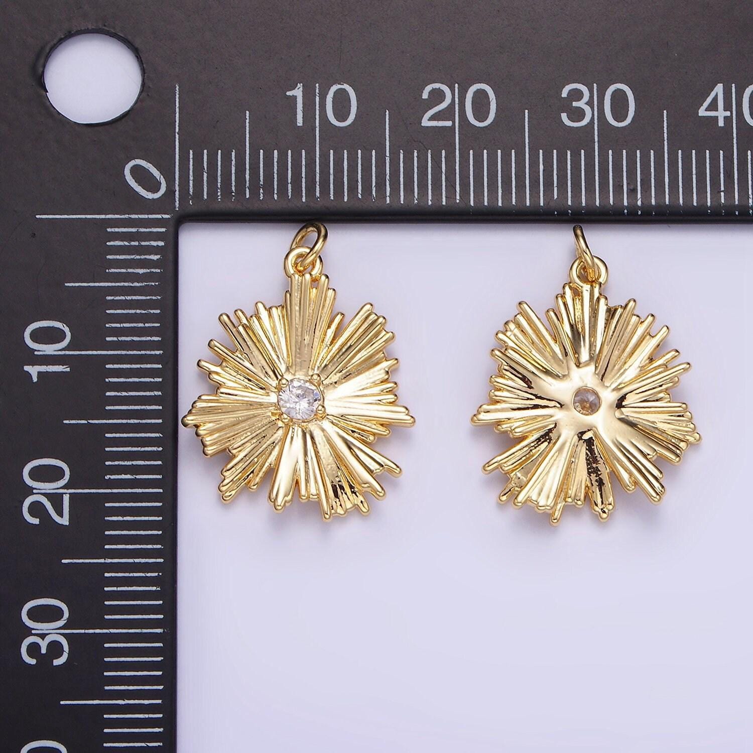 Dainty sunburst silver charm clear micro pave starburst charm celestial charm gold filled sunflower charm c140