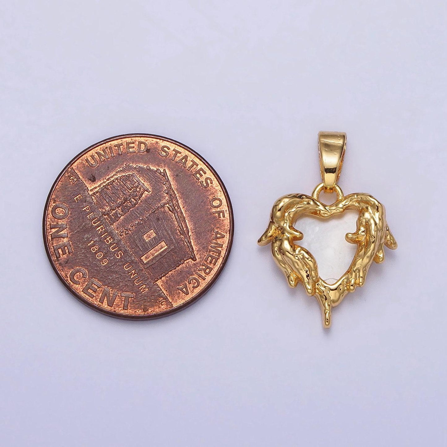 Dainty 24k gold filled shell pearl gold molten drip heart pendant | aa109