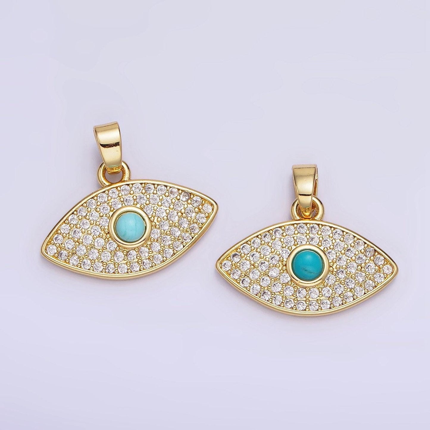 14k gold filled 16mm turquoise micro paved cz evil eye pendant | ah-162