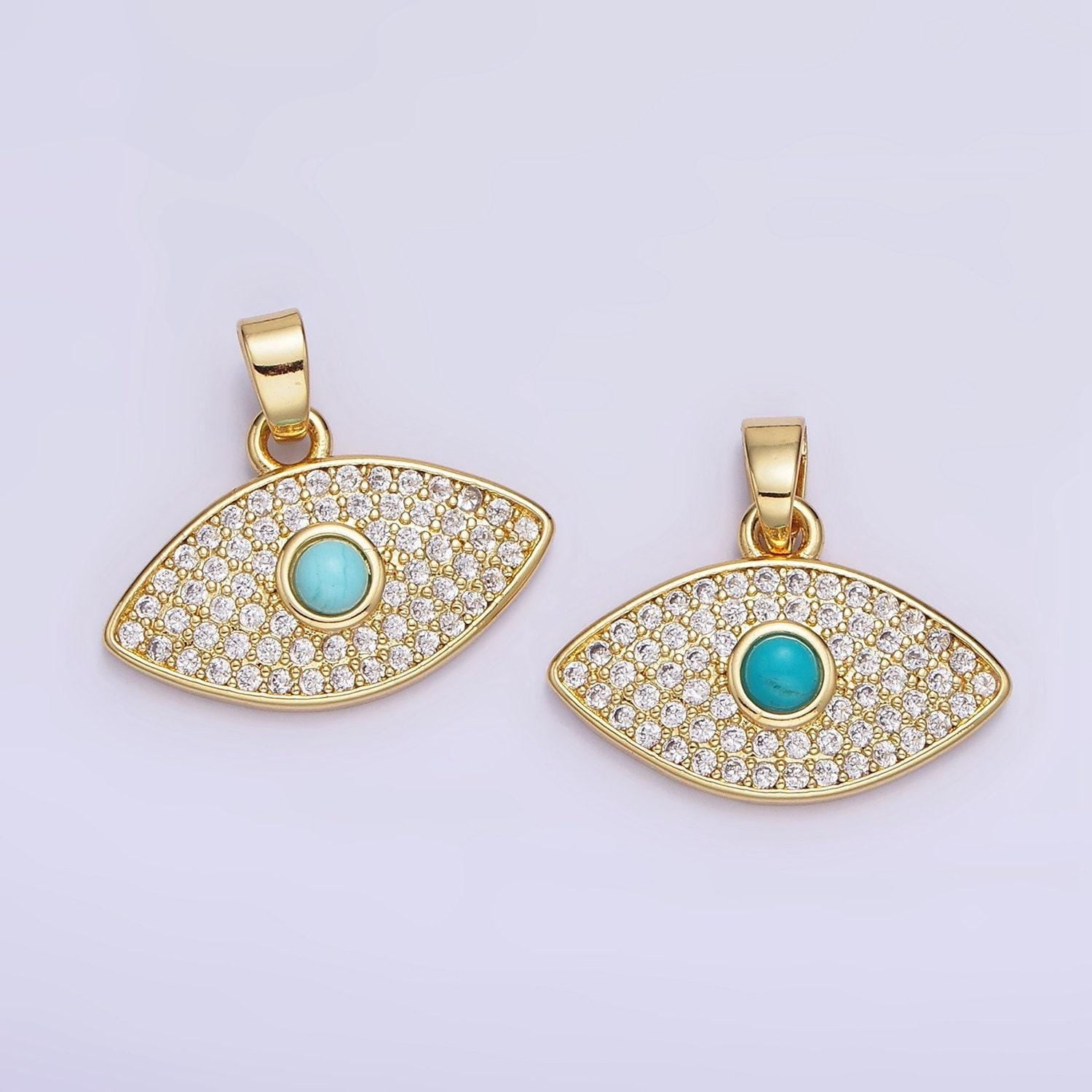14k gold filled 16mm turquoise micro paved cz evil eye pendant | ah-162