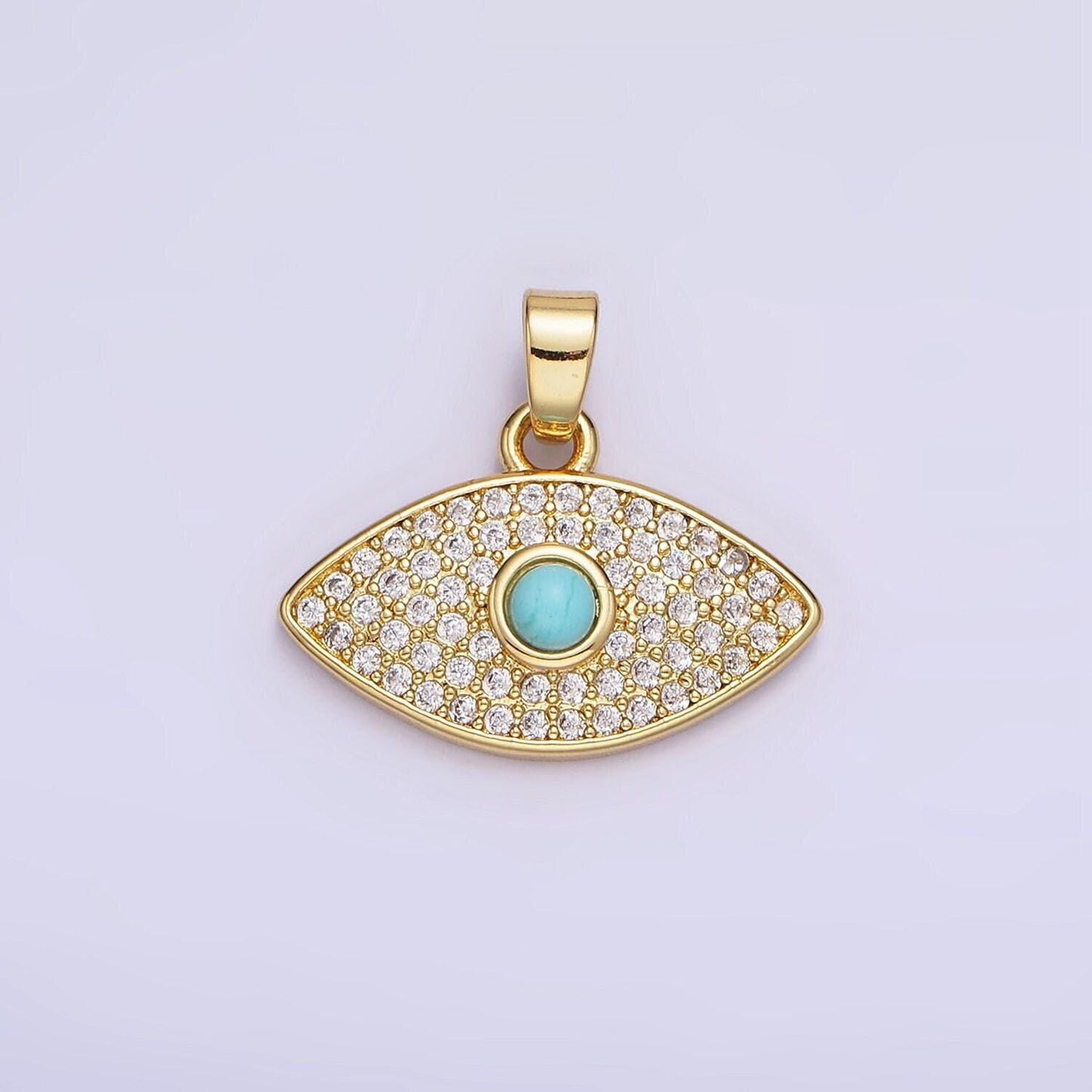 14k gold filled 16mm turquoise micro paved cz evil eye pendant | ah-162