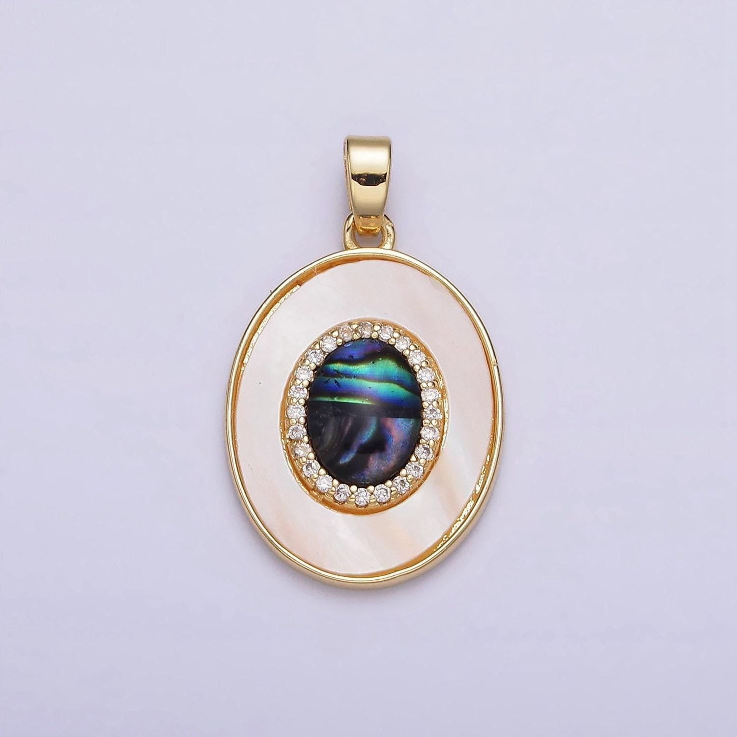 16k gold filled white shell pearl oval abalone charm geometric jewelry inspired wedding dangle charm | aa567
