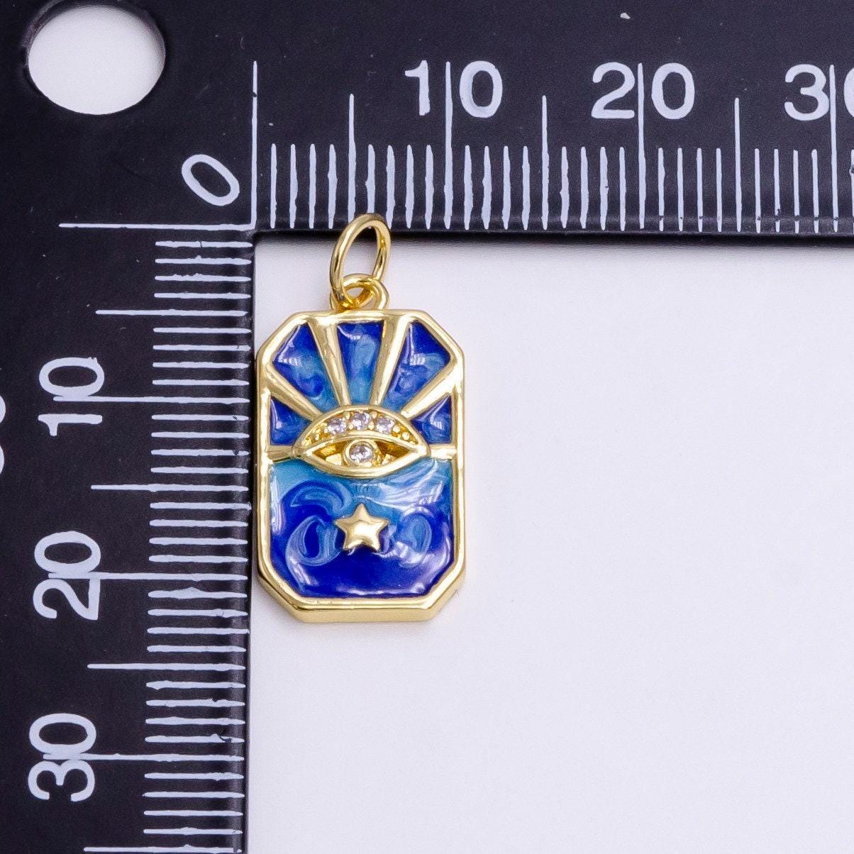 14k gold filled evil eye star bar ray blue swirl enamel tag charm | ac1456