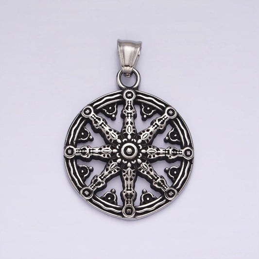 Stainless steel dharma wheel necklace, pendant necklace with buddhist pendant | p-869