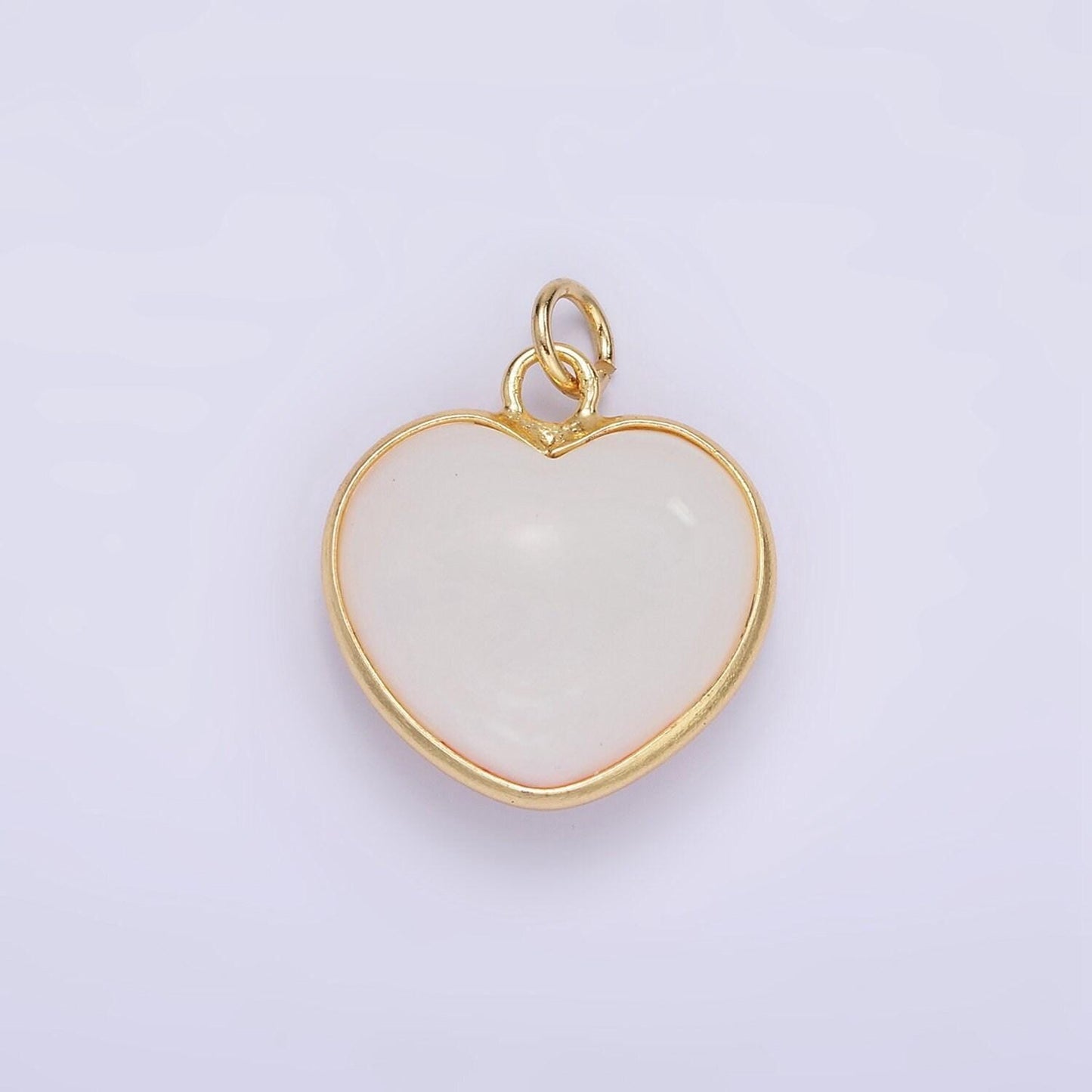 Dainty pearl gold filled heart bezel round pendant charm | d-582
