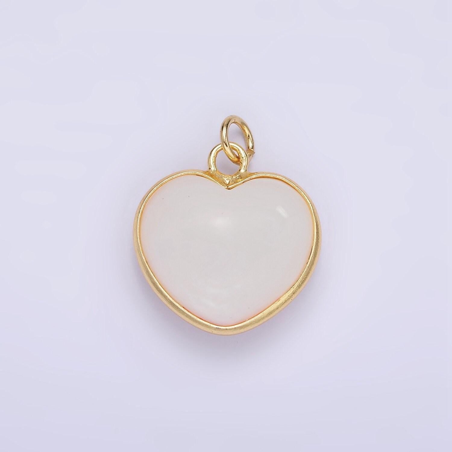 Dainty pearl gold filled heart bezel round pendant charm | d-582