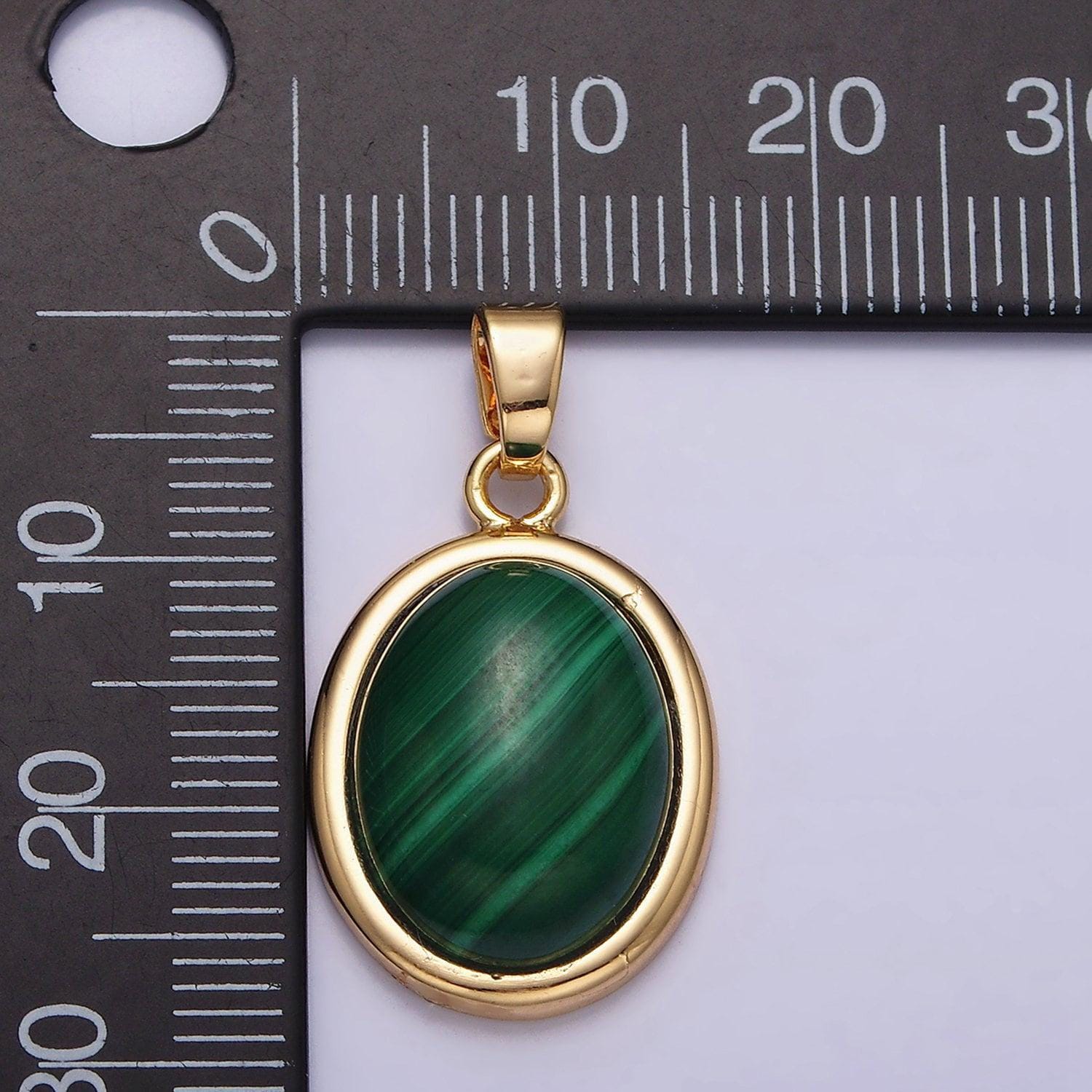 Green malachite oval cabochon charm 16k gold filled oval pendant aa435