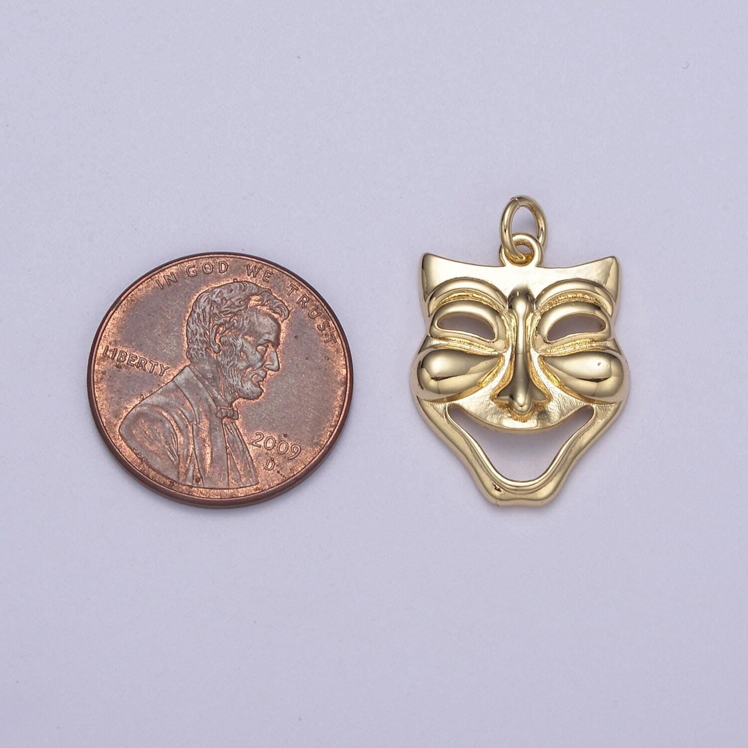 Dainty gold theater mask charm drama play art comedy charm cameo inspired gift c-344