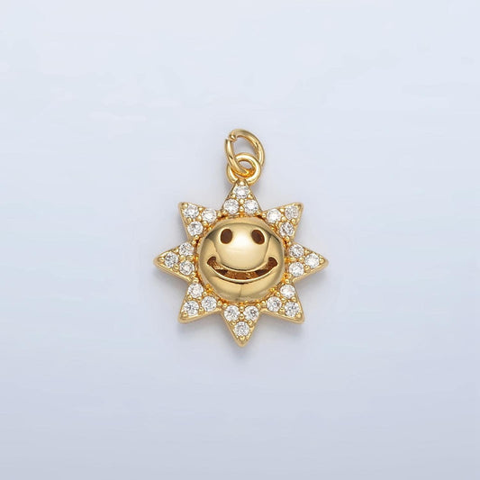 Gold sun charm 24k gold filled sun pendant happy face charm for bracelet necklace for diy jewelry making supply ac105