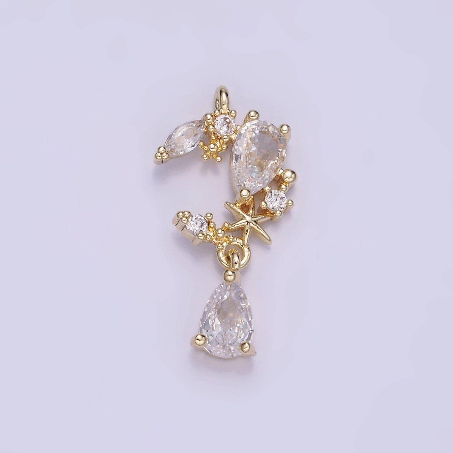 Mini 14k gold filled crescent moon charms small geometric shape cz micro pave tear drop charm for bracelet necklace w-529