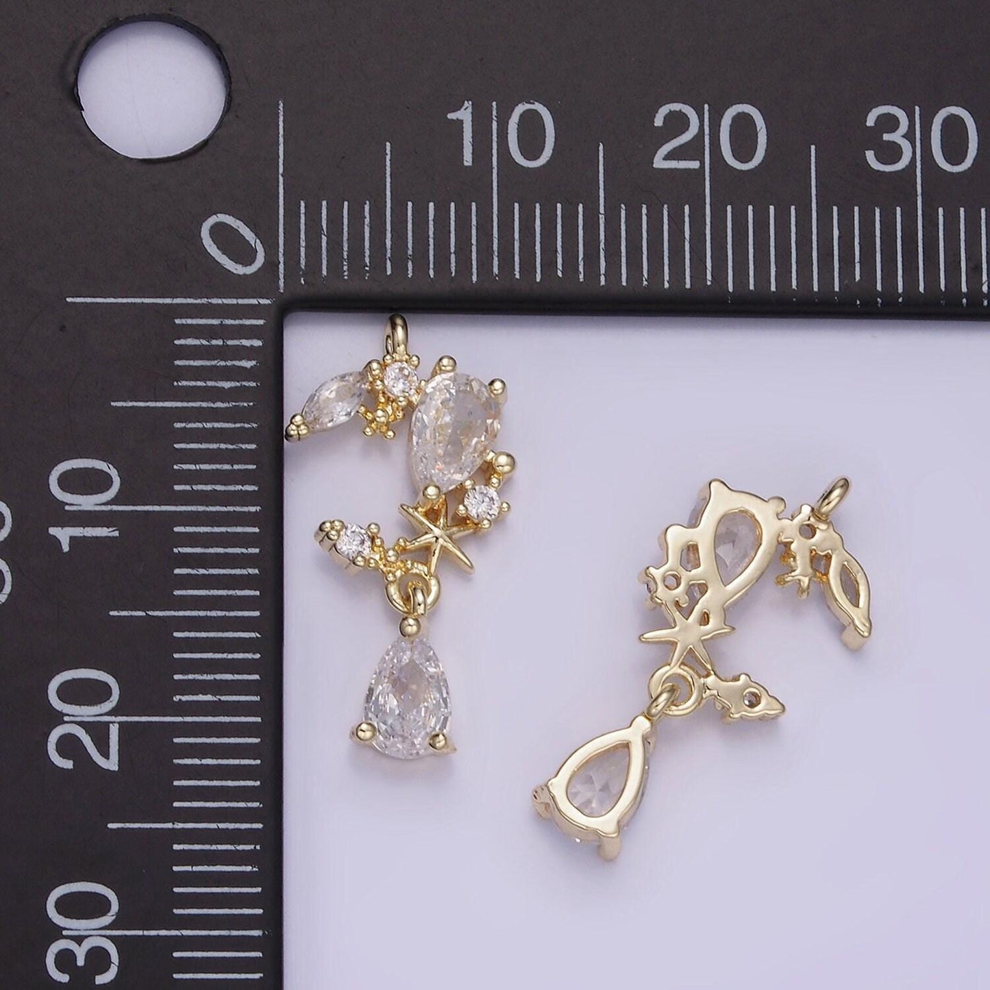 Mini 14k gold filled crescent moon charms small geometric shape cz micro pave tear drop charm for bracelet necklace w-529
