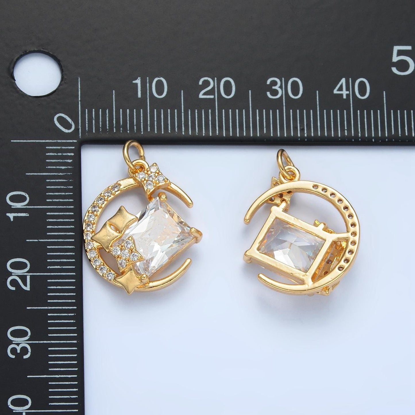 Crescent moon and stars micro paved cz gold filled celestial charm | x-288