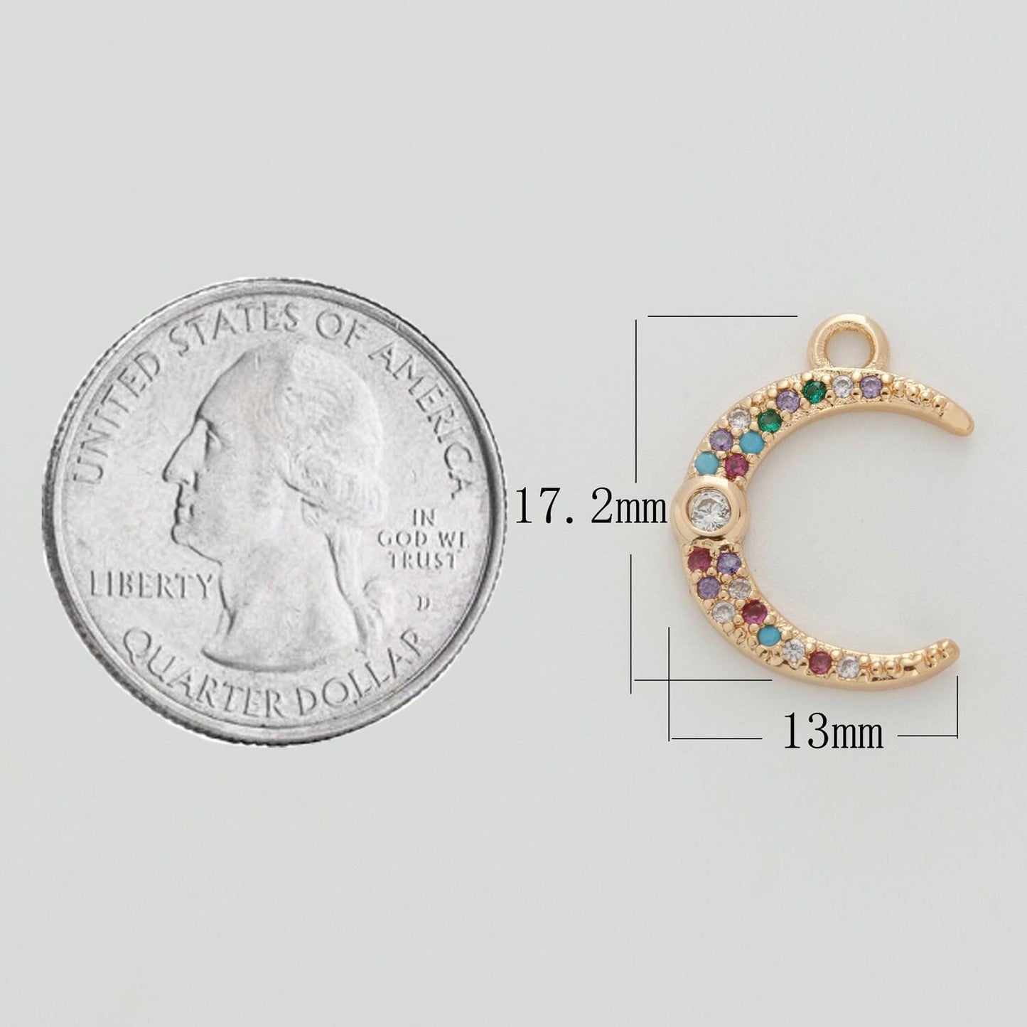 Dainty crescent moon charm celstial jewelry micro pave moon shape curve gold pendant for necklace earring bracelet supply