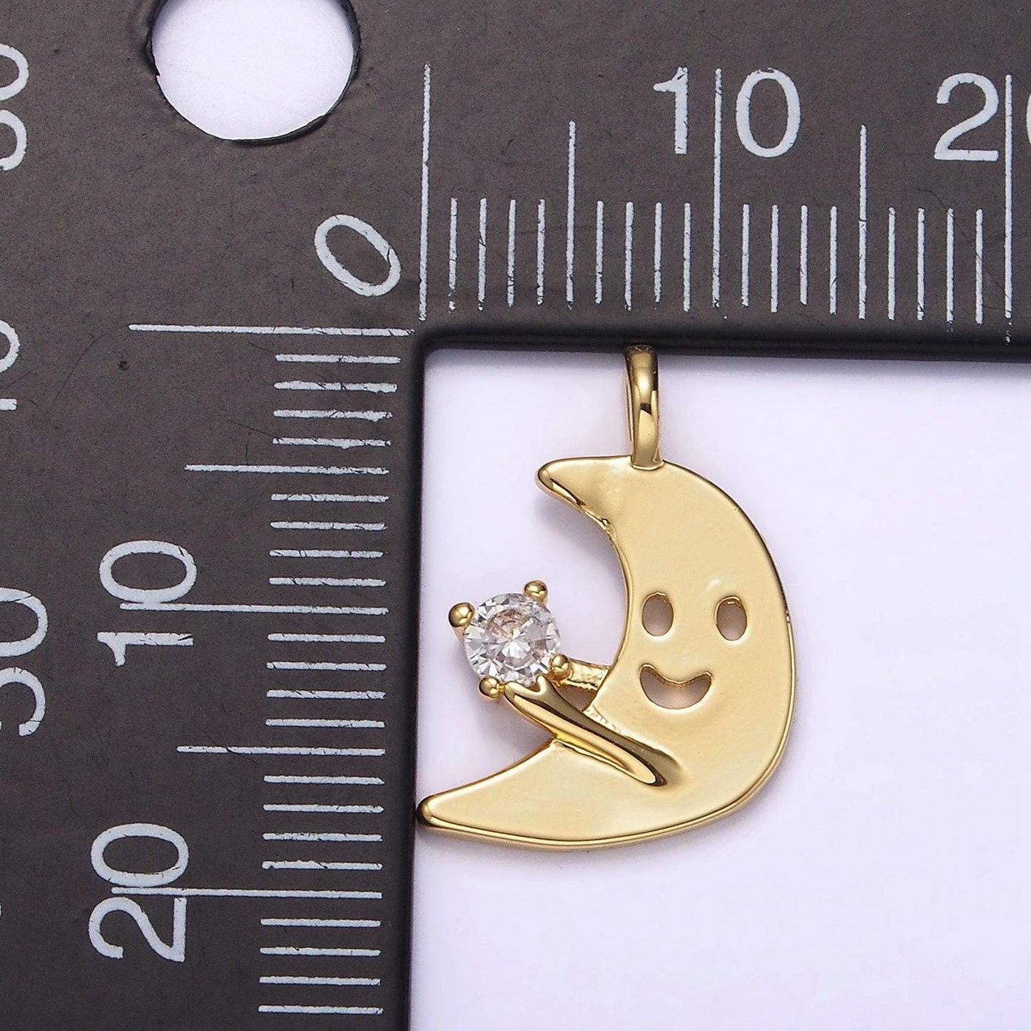 14k gold filled happy faced celestial crescent moon cz charm kids jewelry add on charm bracelet charm | n-1880