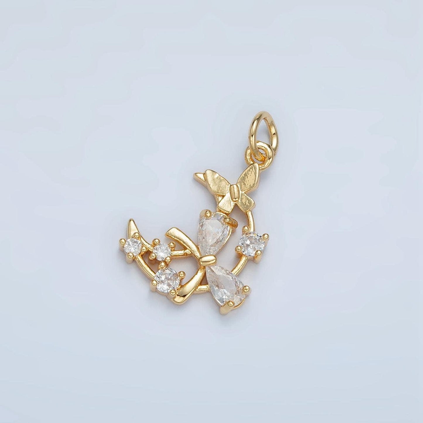 Tiny crescent moon mini floral charm celstial jewelry moon bohemian boho c shape curve in gold filled n1411