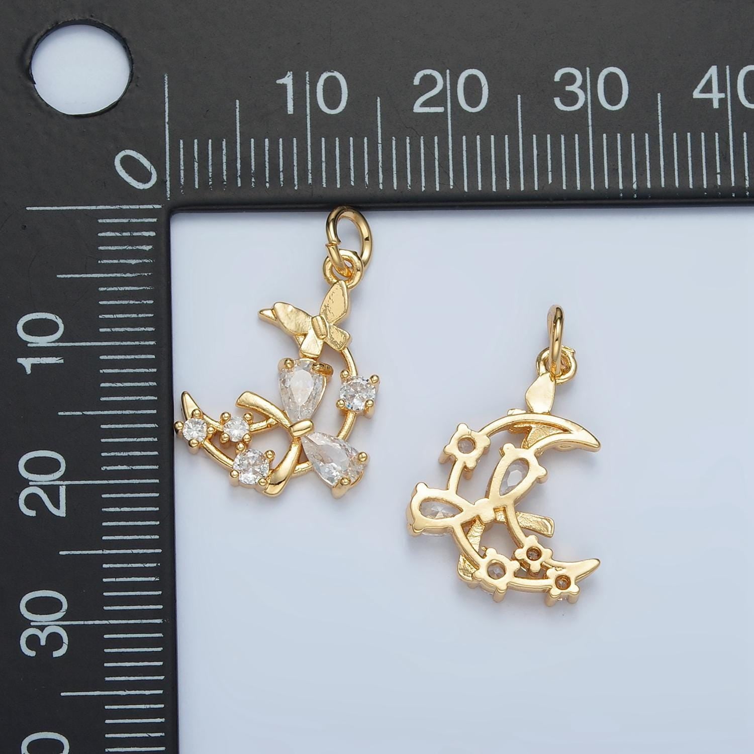 Tiny crescent moon mini floral charm celstial jewelry moon bohemian boho c shape curve in gold filled n1411