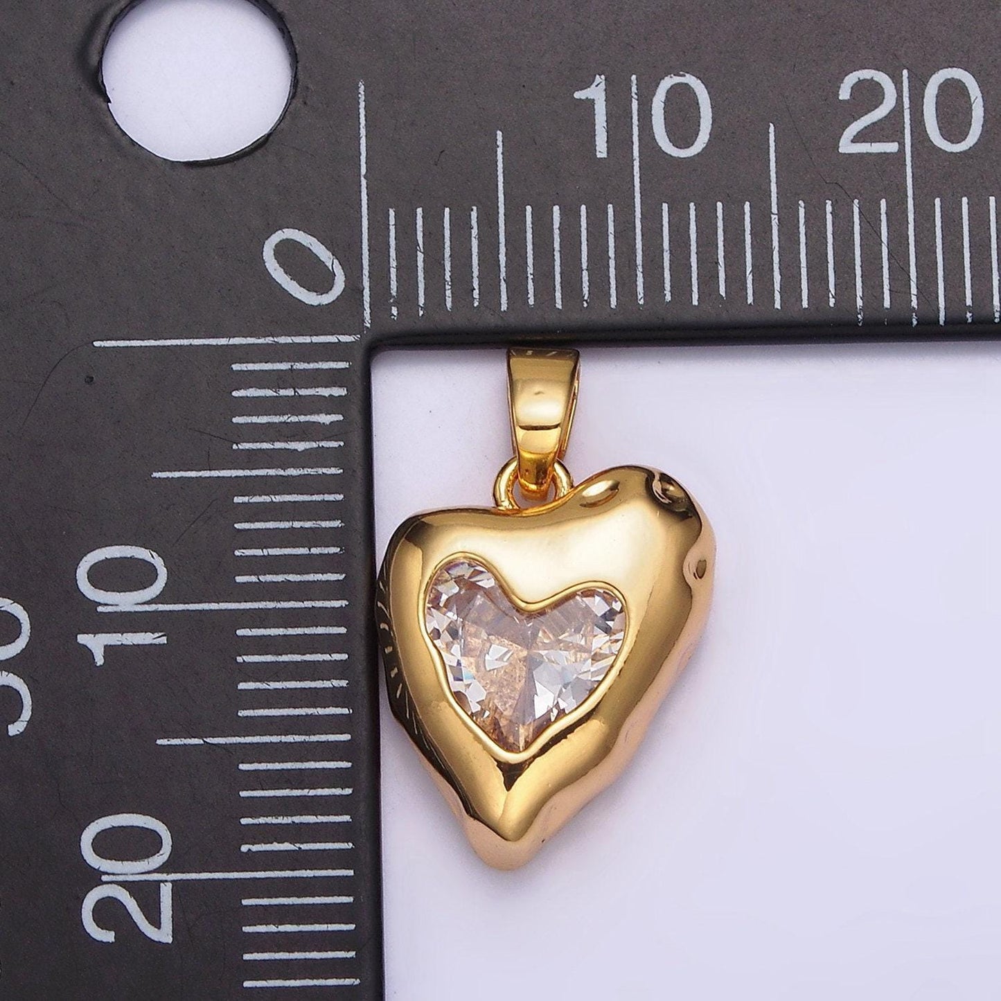24k gold filled clear, pink cz molten heart pendant | aa592 aa593