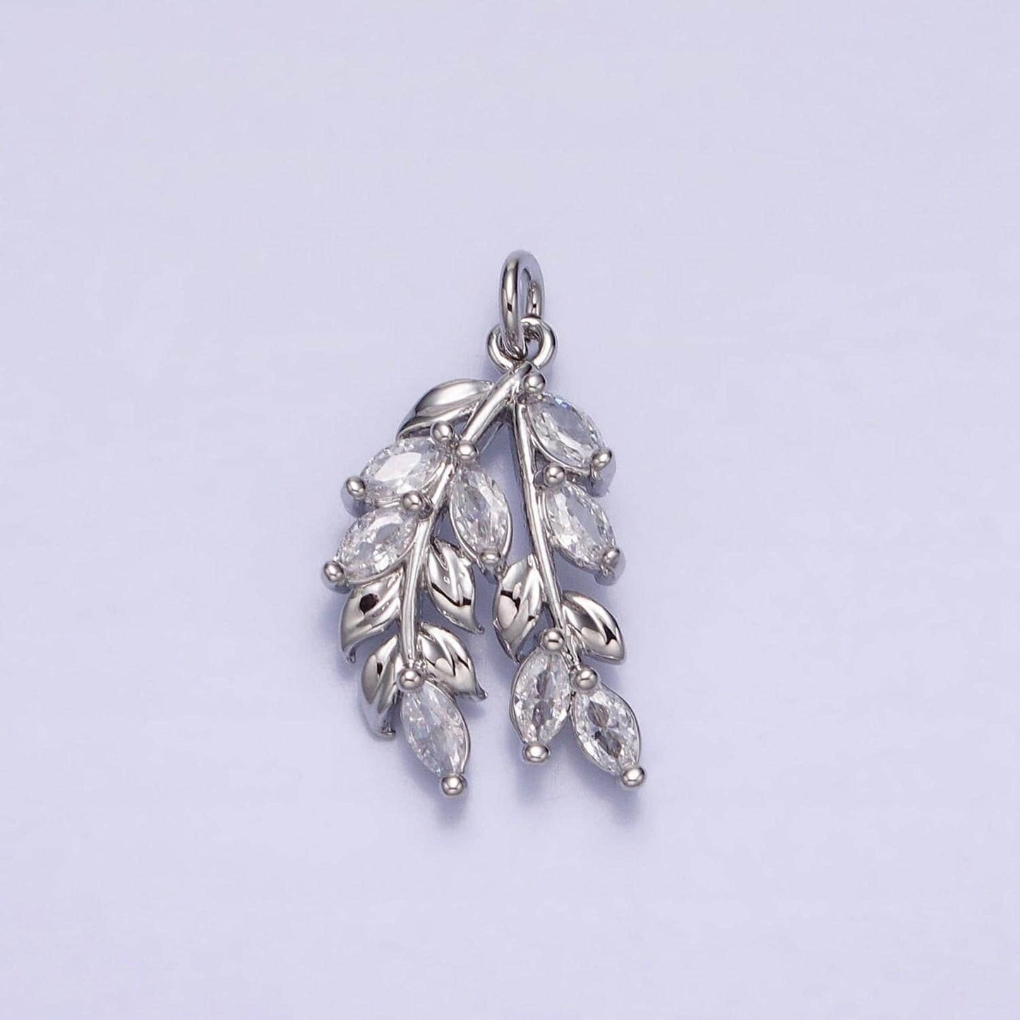 Dainty olive branch charm, 24k gold filled, leaf pendants cubic zirconia ac602