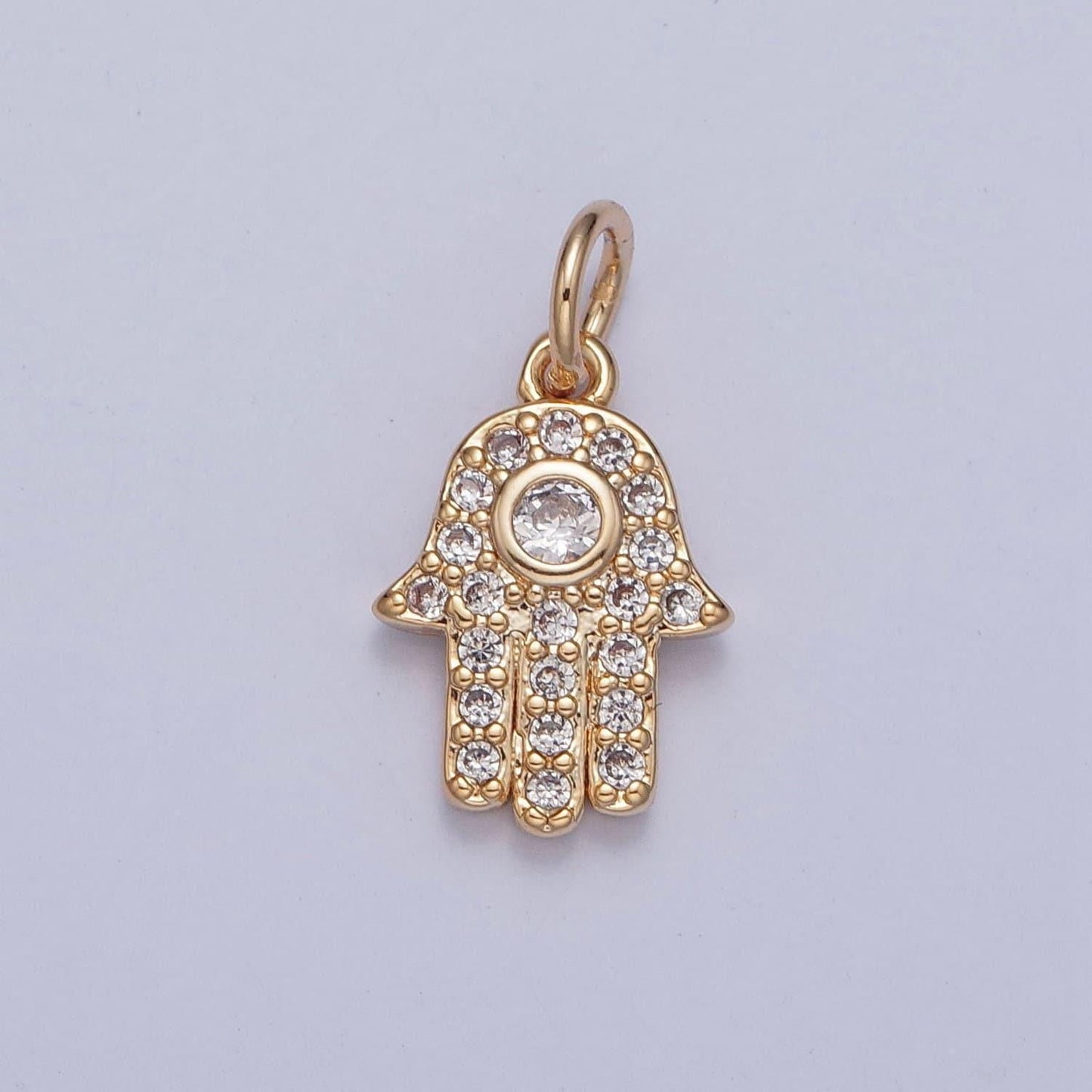 16k gold plated minimalistic hamsa hand charm micro pave cz pendant | diy pendant piece for necklace bracelet | x-230