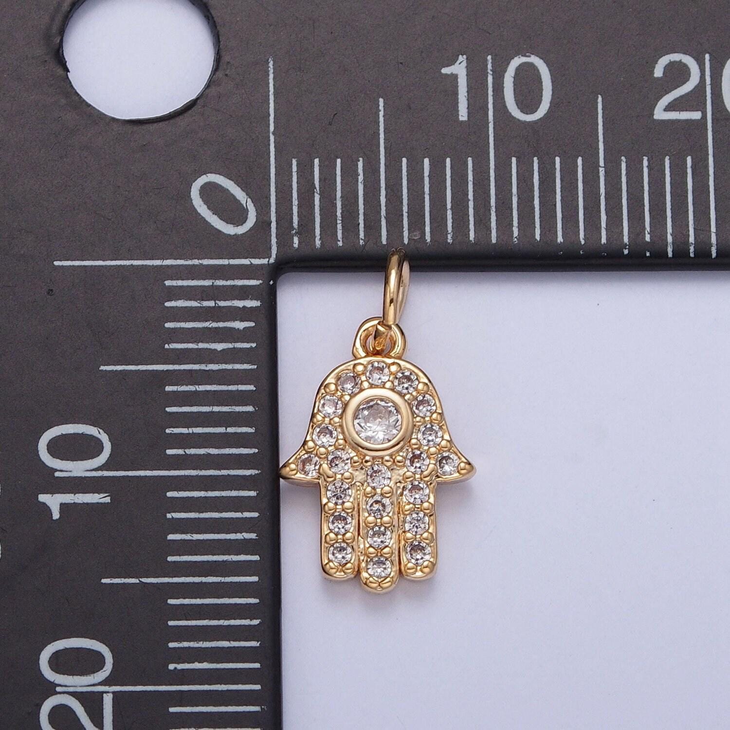 16k gold plated minimalistic hamsa hand charm micro pave cz pendant | diy pendant piece for necklace bracelet | x-230