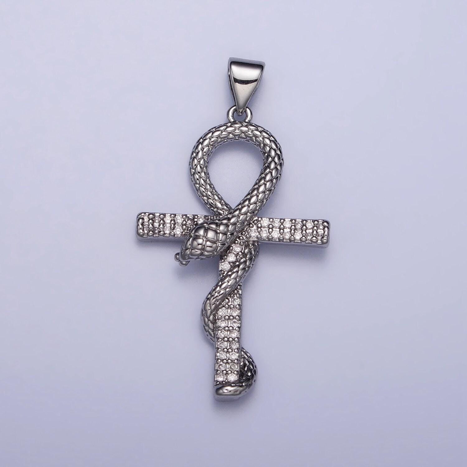 18k gold filled ankh, symbol of life, egyptian pantheon, crux ansata, cubic serpent necklace pendant charm gold snake cross pendant aa392