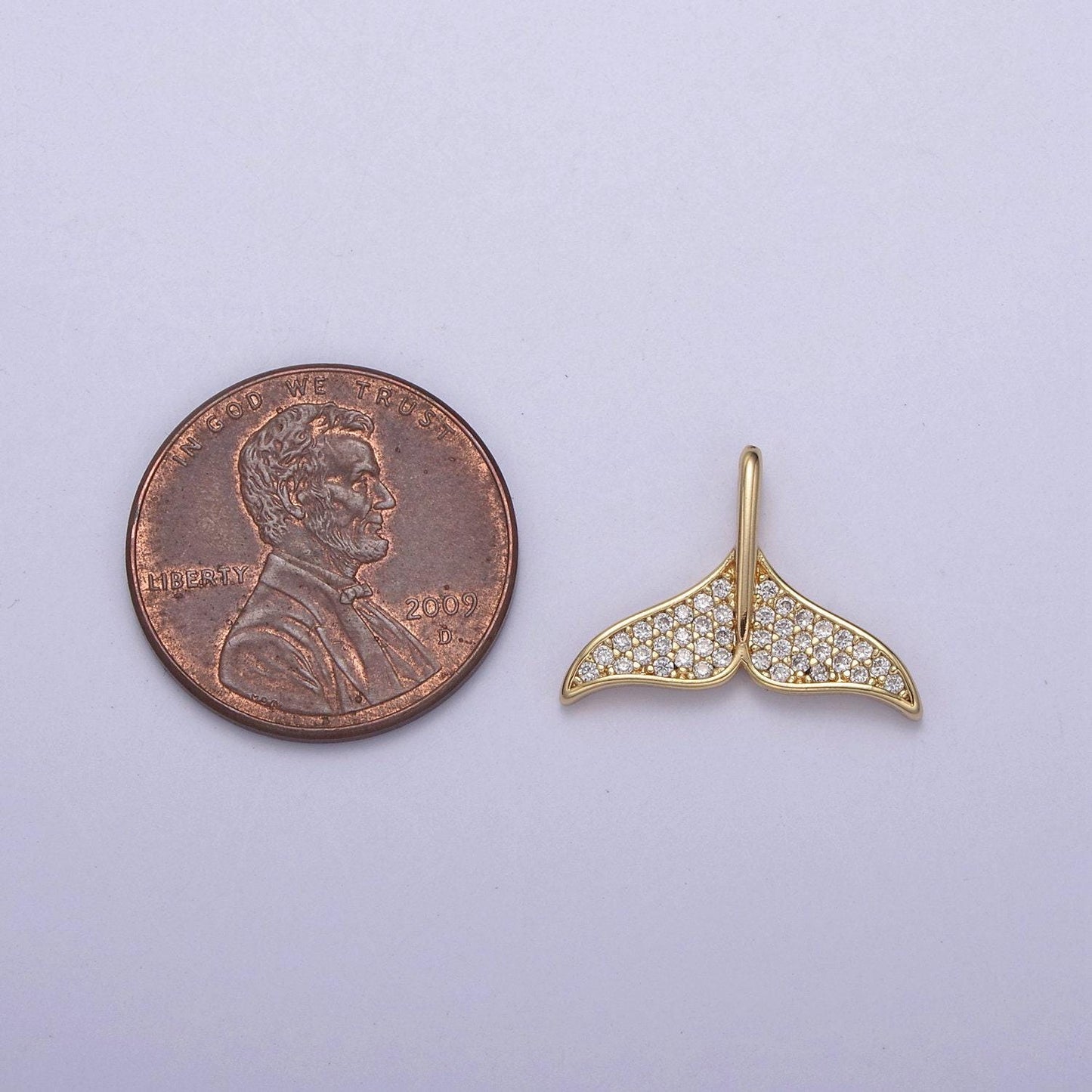 18k gold filled whale tail charms, micro pave mermaid tail charm, animal charms, dolphin tail pendants for bracelet necklace n-706