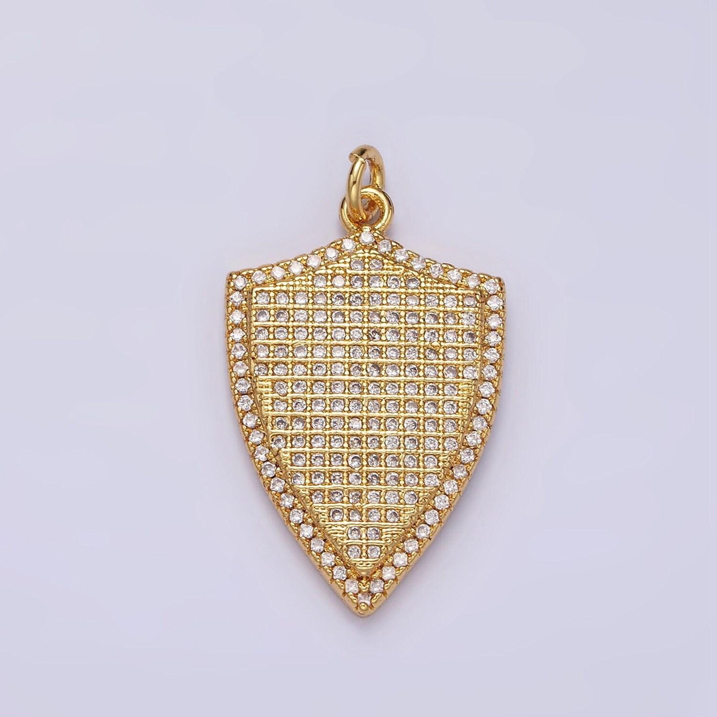 14k gold filled 30mm micro paved cz shield charm in silver, gold, black | n1132 - n1134