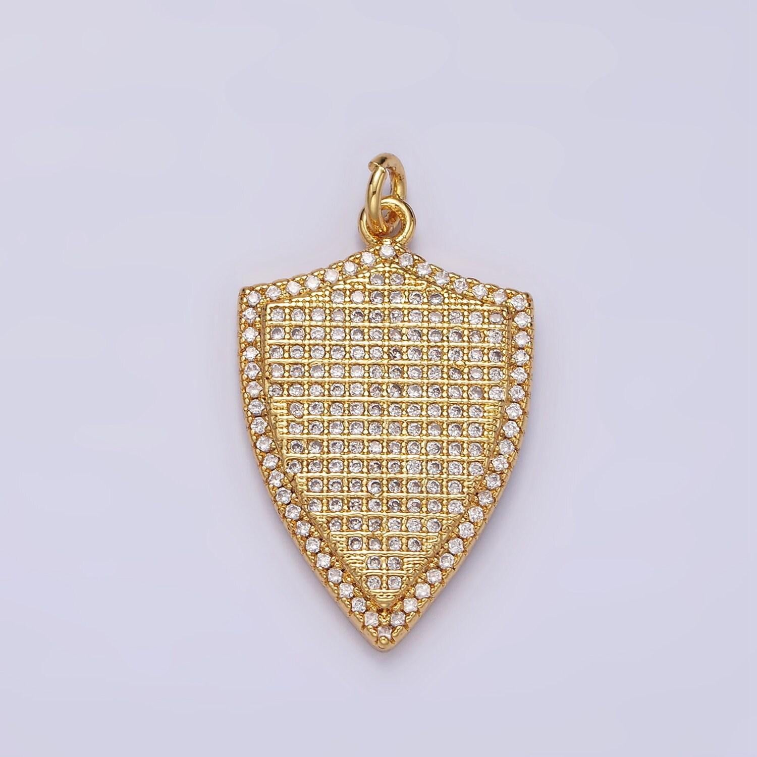 14k gold filled 30mm micro paved cz shield charm in silver, gold, black | n1132 - n1134
