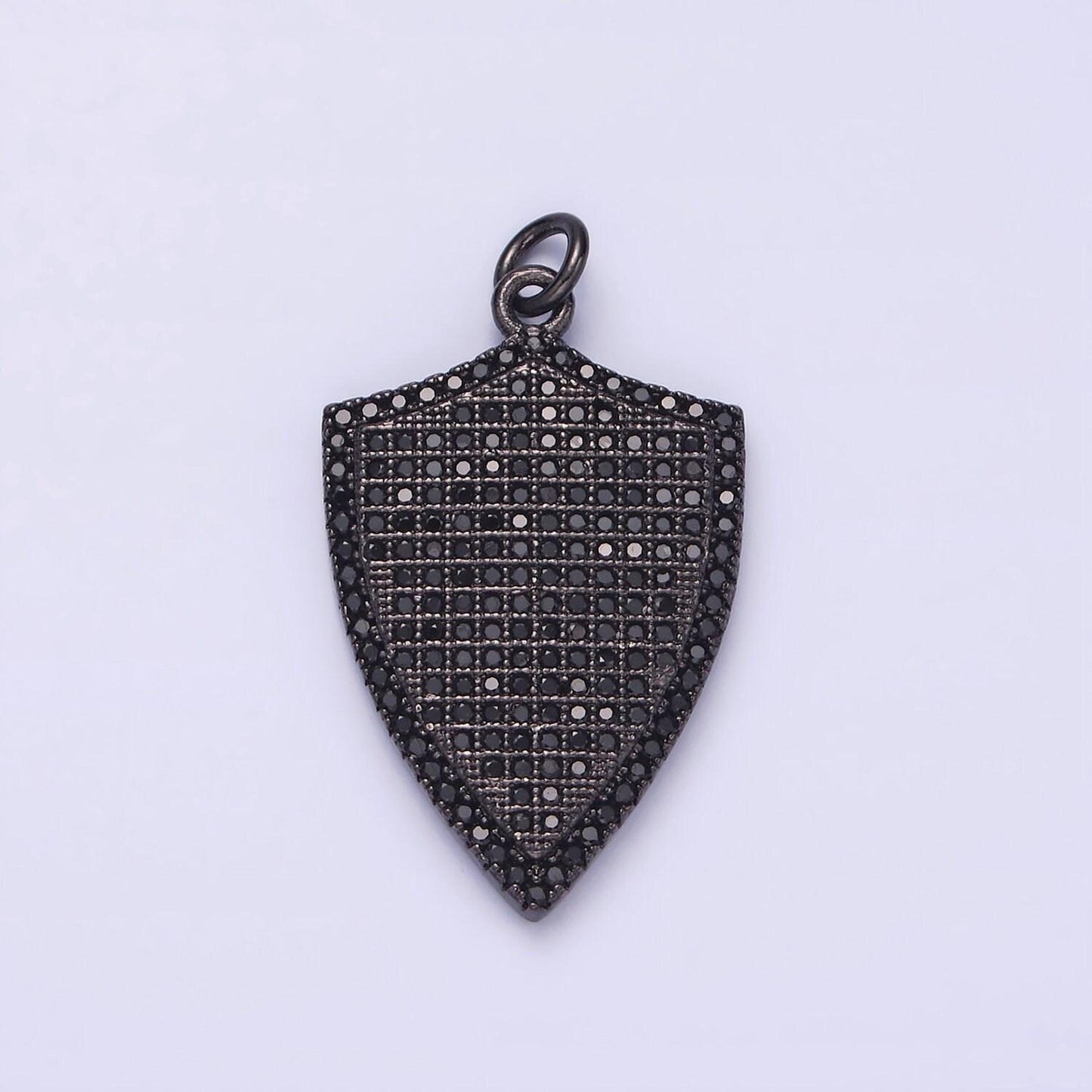 14k gold filled 30mm micro paved cz shield charm in silver, gold, black | n1132 - n1134
