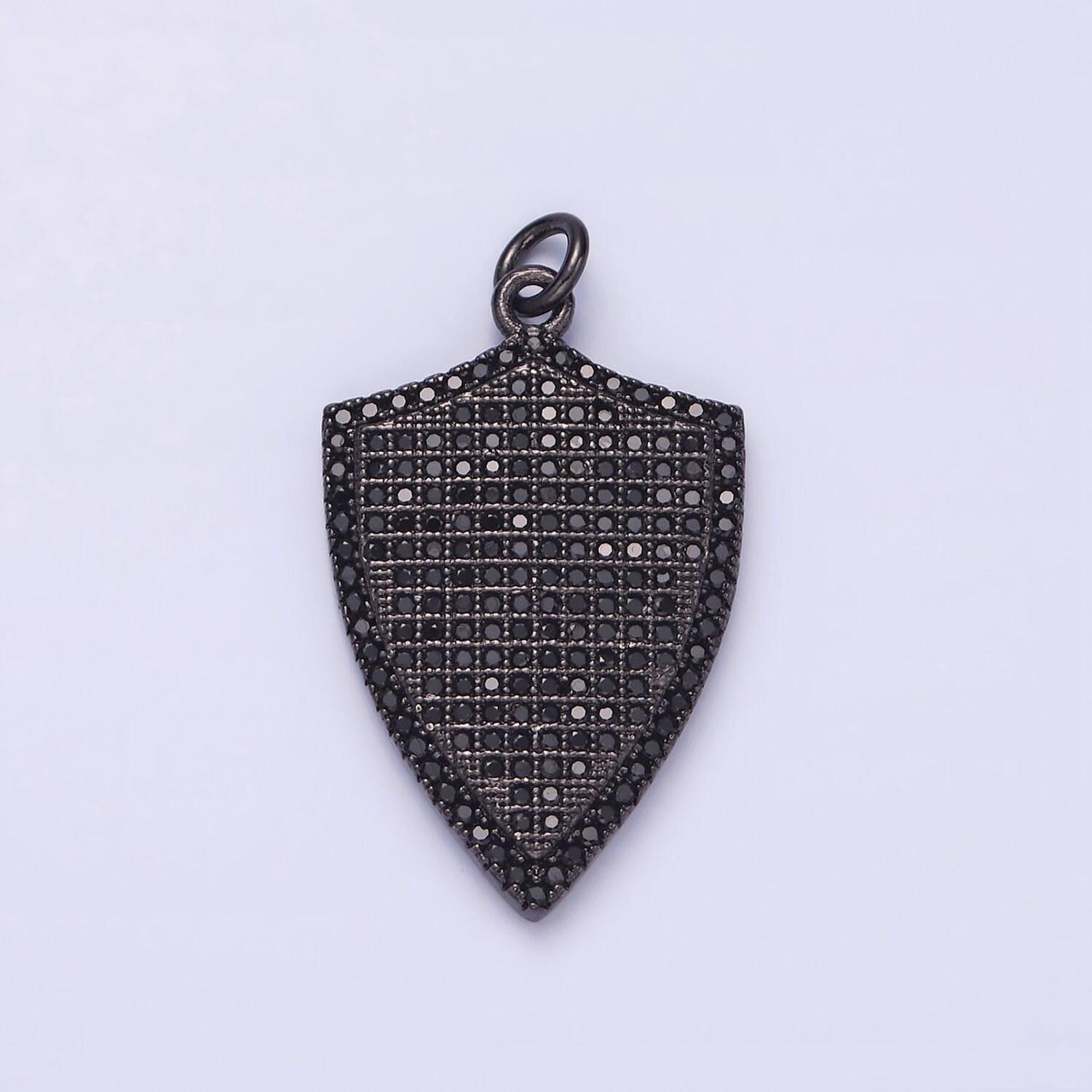 14k gold filled 30mm micro paved cz shield charm in silver, gold, black | n1132 - n1134