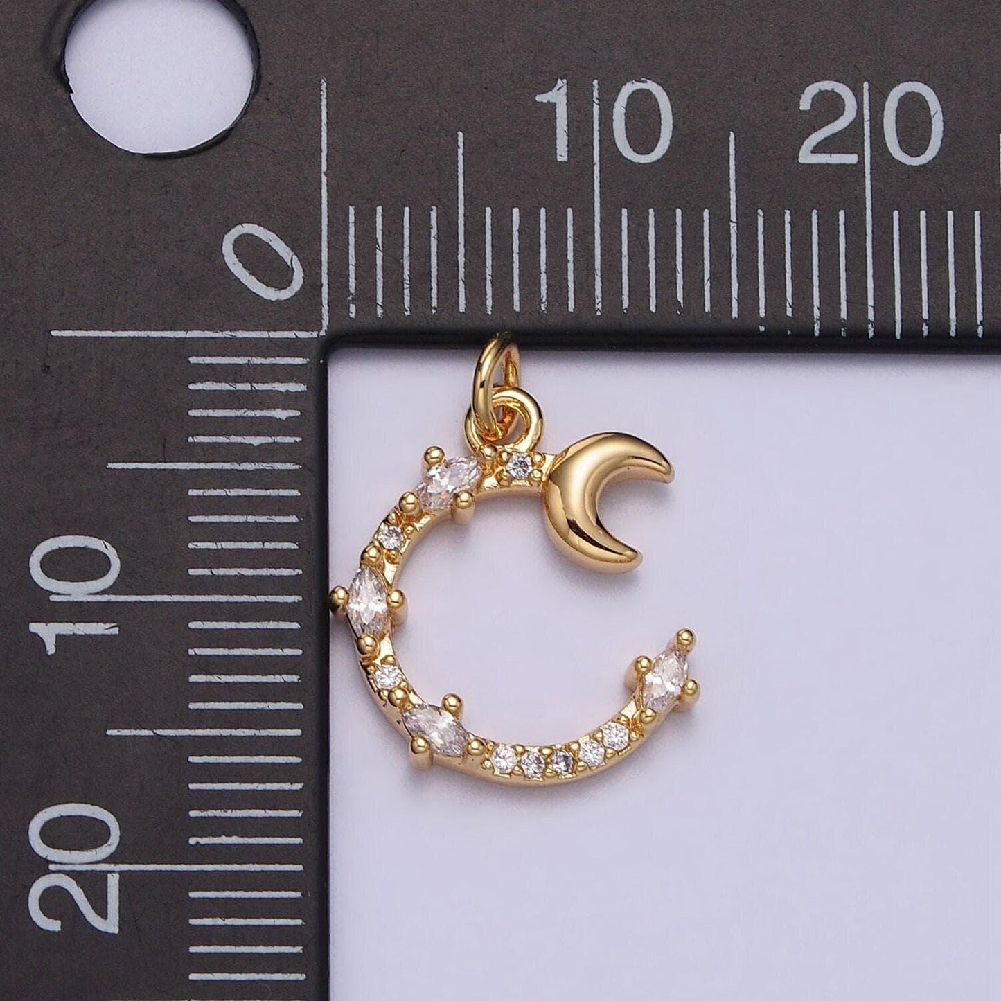 Tiny cz moon pendant, crescent moon charm, celestial jewelry supplie in gold for earring bracelet necklace component ac114