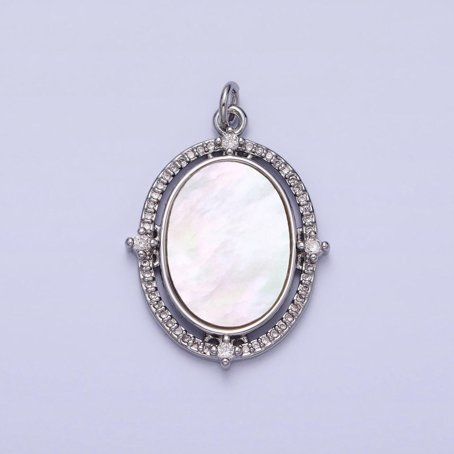 Oval pearl pendant micro pave oval geometric charm in 14k gold filled with clear cz stone for necklace charm supply ac365