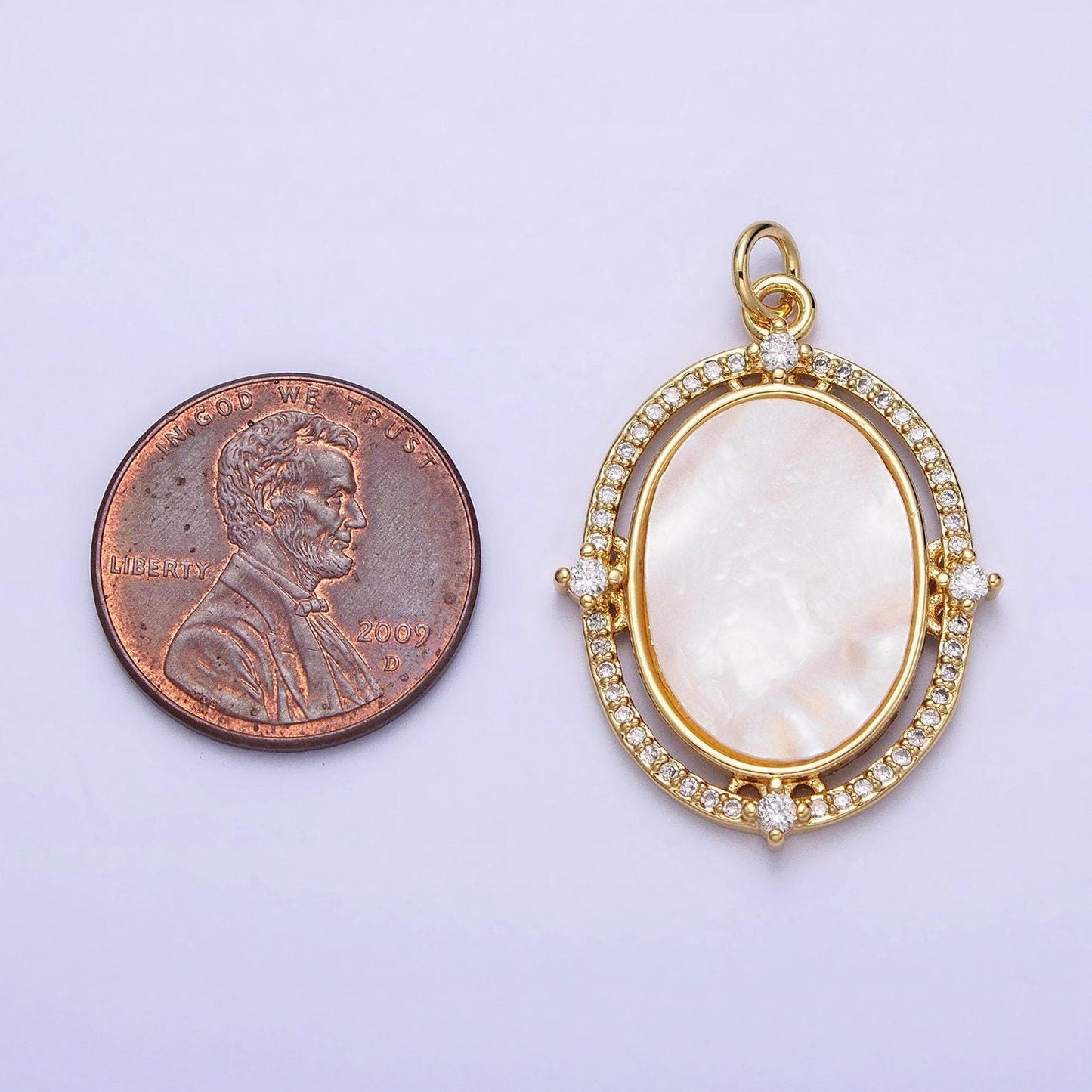 Oval pearl pendant micro pave oval geometric charm in 14k gold filled with clear cz stone for necklace charm supply ac365